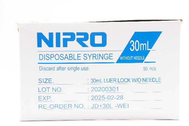 Nipro JD+30L-WEI Disposable Syringe Without Needle 30ml - Box of 50