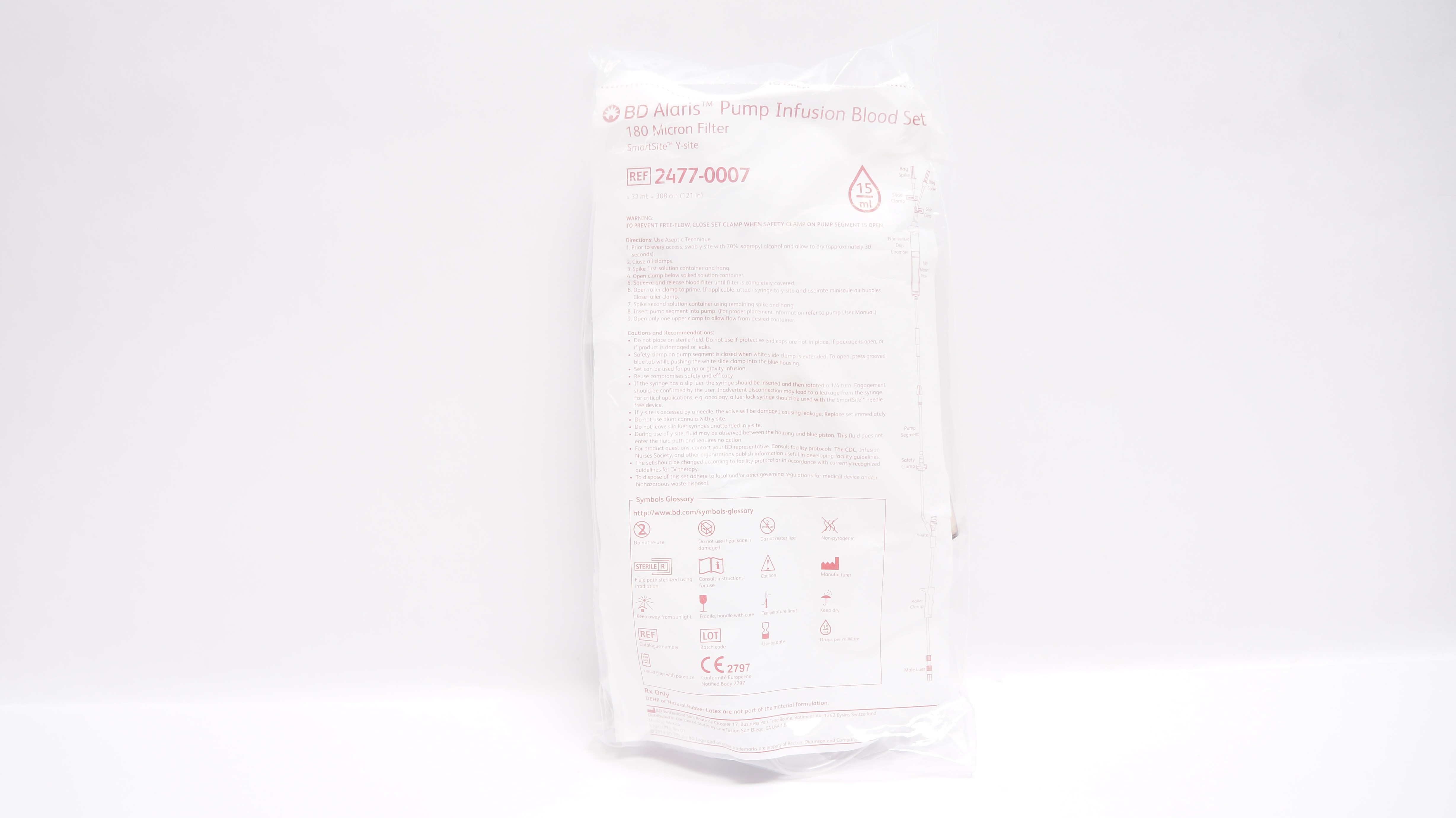 BD 2477-0007 Alaris Pump Infusion Blood Set 180 Micron Filter 15ml