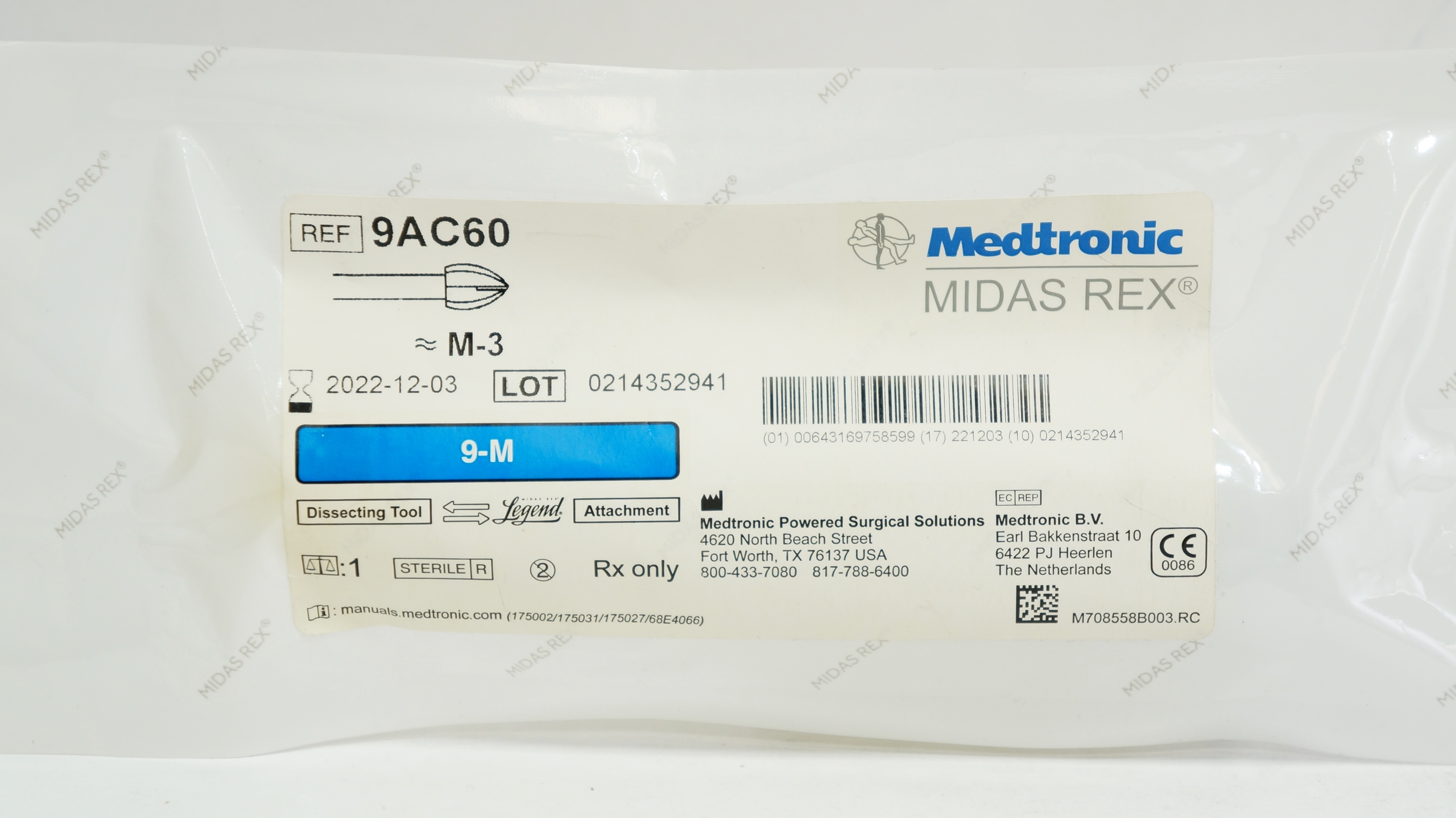 Medtronic 9AC60 Midas Rex Legend Dissecting Tool 9-M 9cm, 6mm Acorn(x)