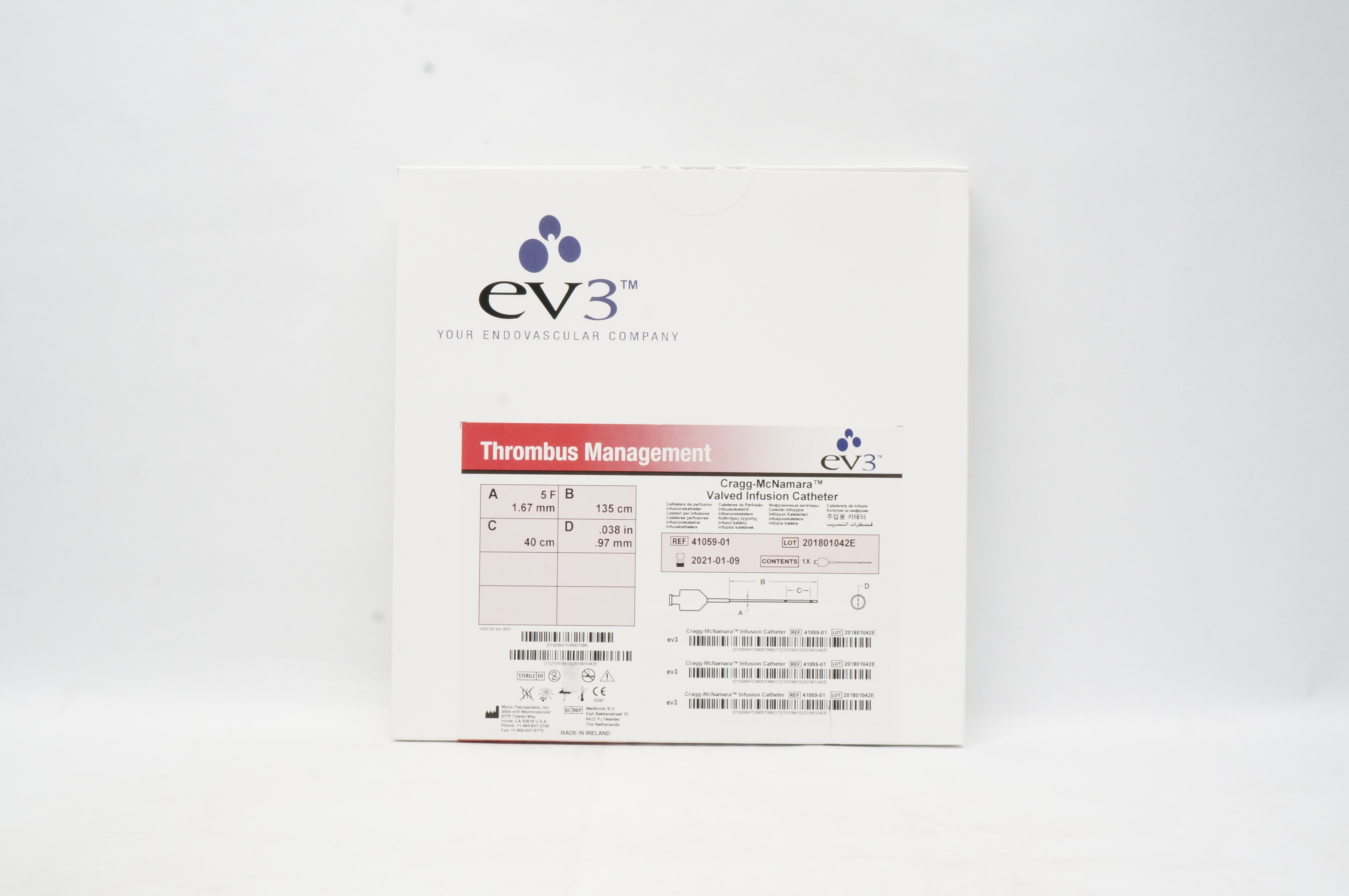Micro Therapeutics 41059-01 Cragg-Mcnamara Valved Infusion Cath. 135 x 40cm (x)