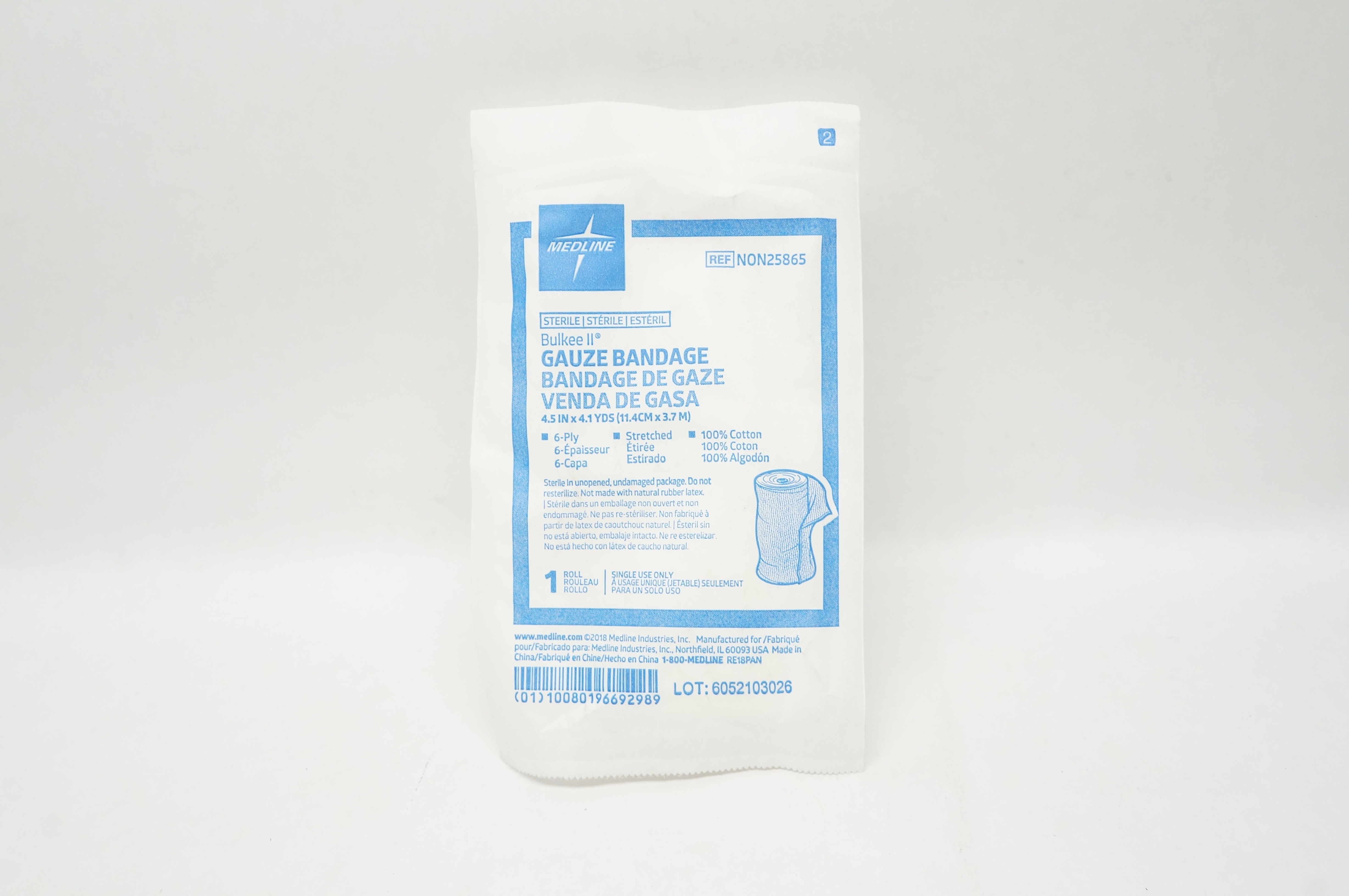 Medline NON25865 Bulkee II Gauze Bandage, Stretched 6-Ply 4.5inch x 4.1yds