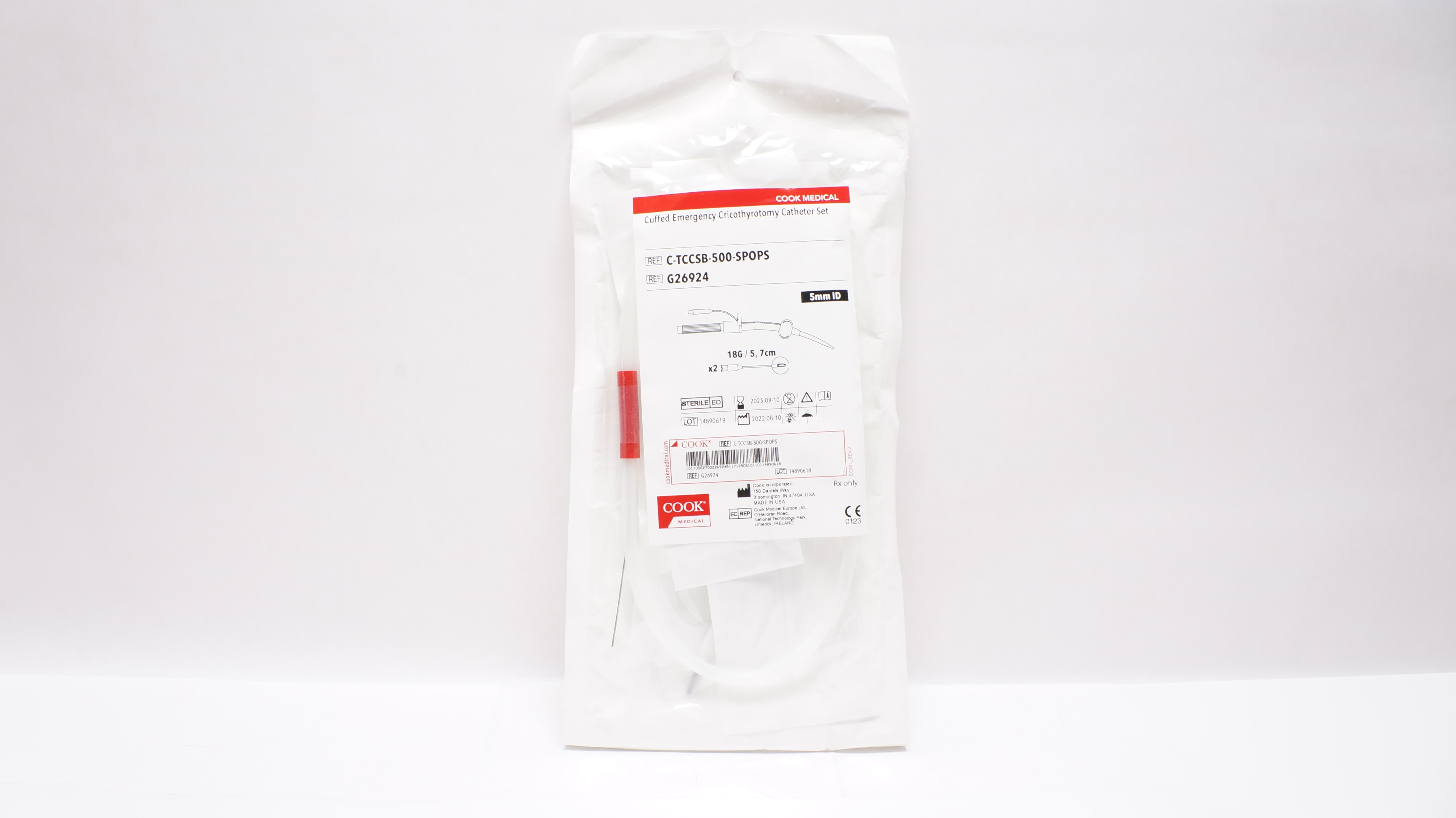 Cook Medical G26924 Cuffed Emergency Cricothyrotomy Cath. Set 5mmID 18G/5.7cm