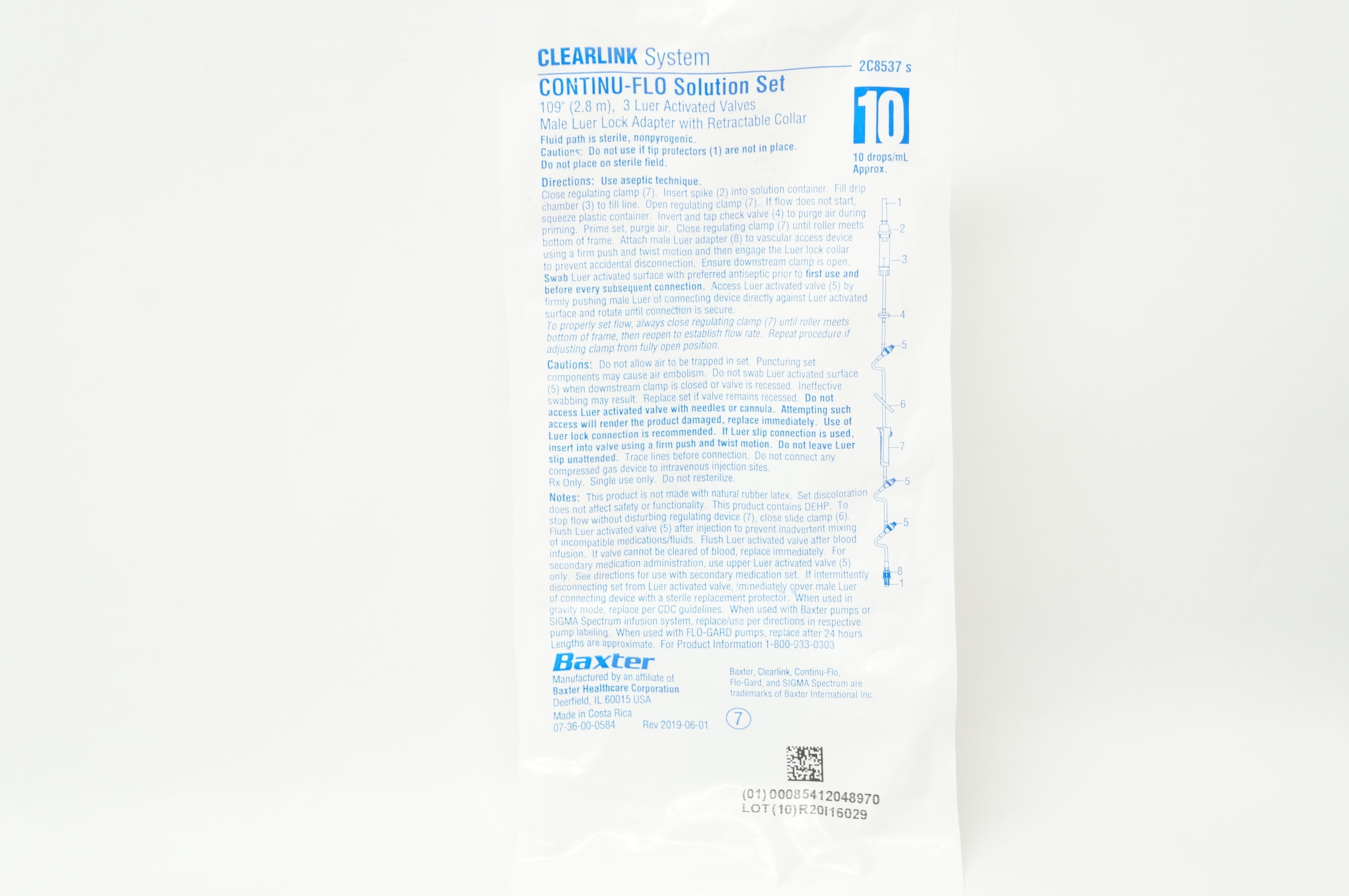Baxter 2C8537s Clearlink System Continu-Flo Solution Set 109 inch,10drops/mL
