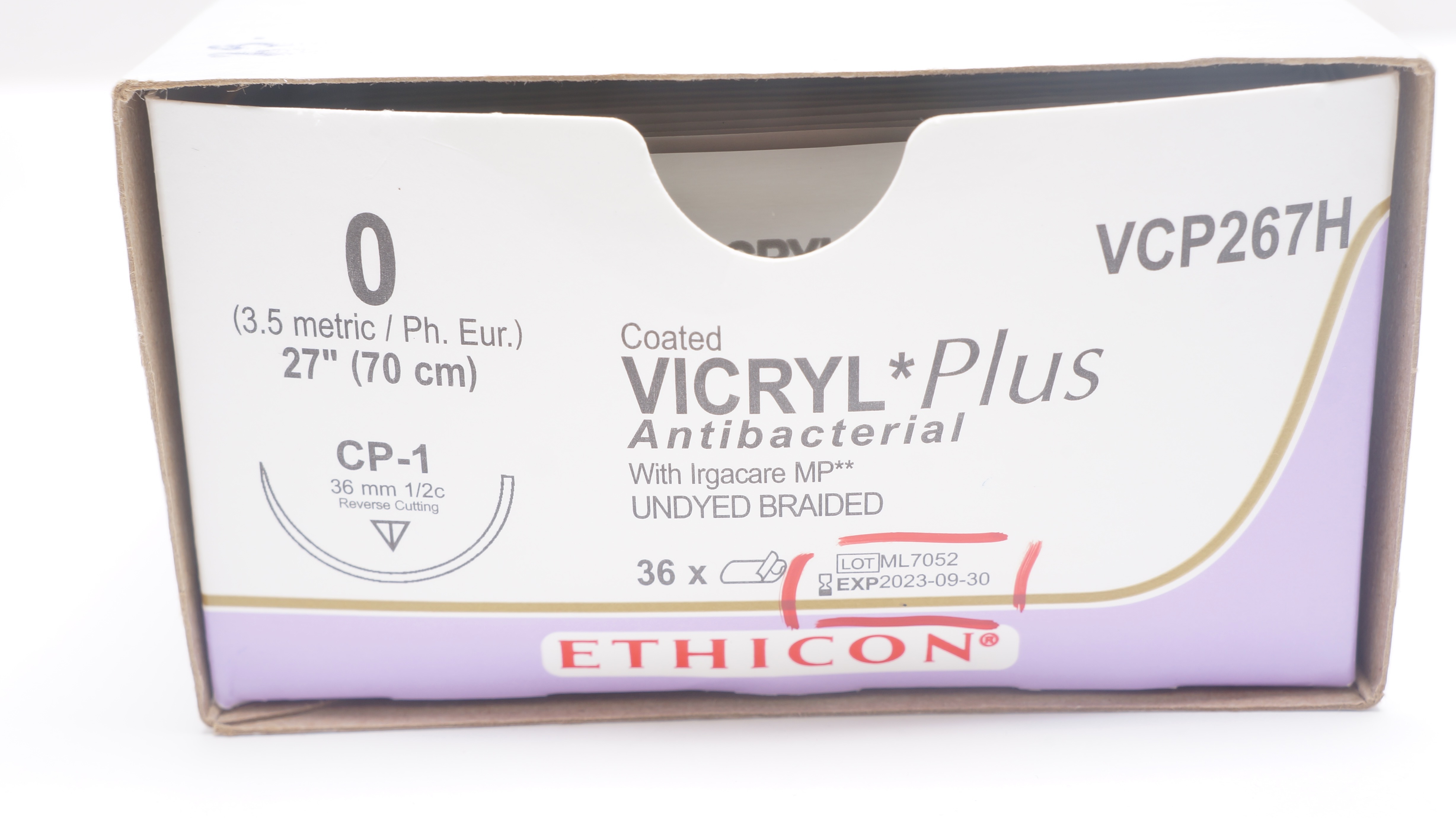 Ethicon VCP267H 0 Vicryl Stre CP-1 36mm 1/2c Reverse Cutting 27inch(x)-Box of 29