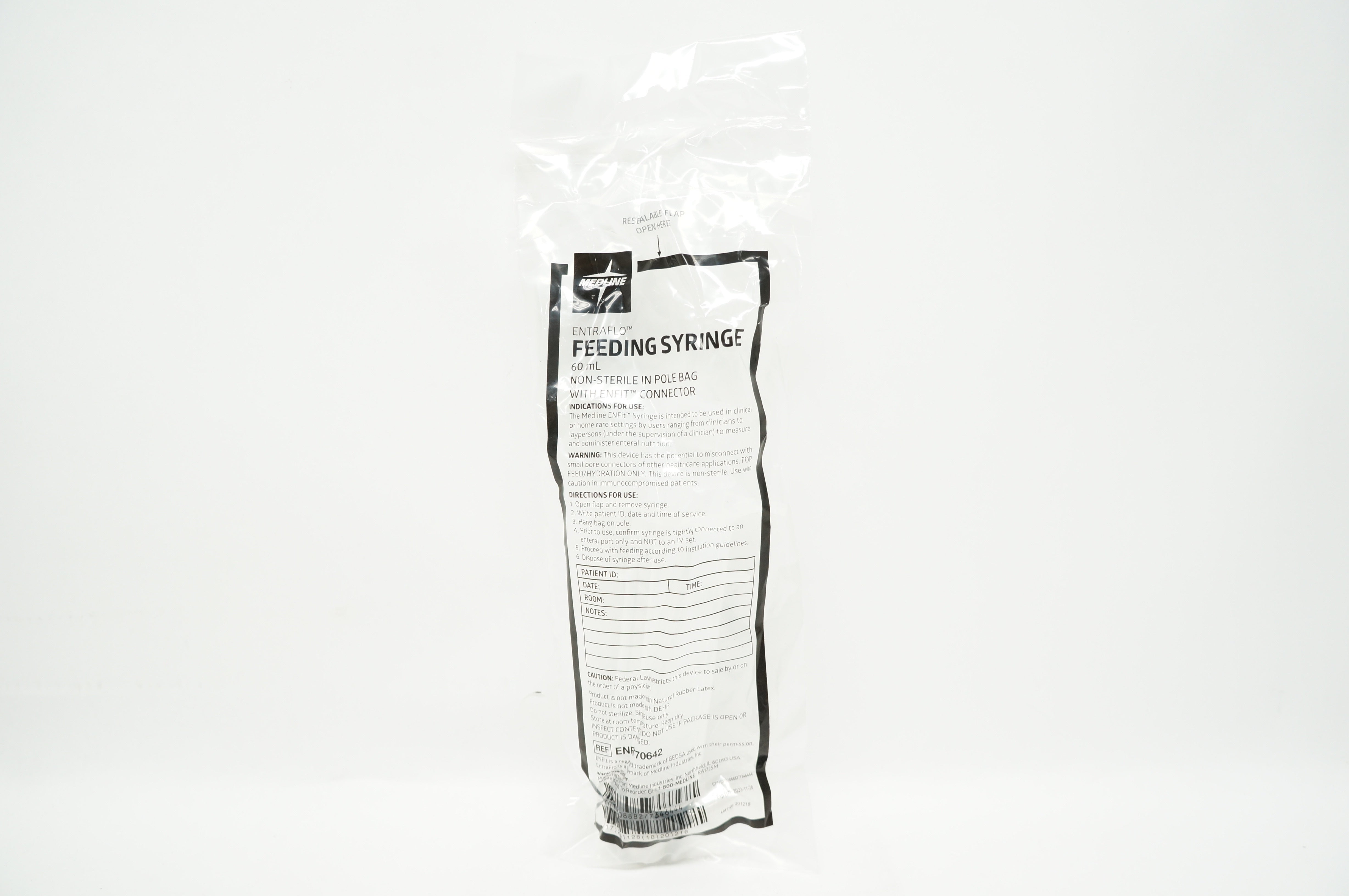 Medline ENFIT70642 Entraflo Feeding Syringe 60mL
