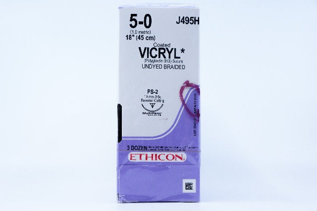 Ethicon J495H 5-0 VICRYL, PS-2, 19mm 3/8c, 18inch ~ Pack of 36