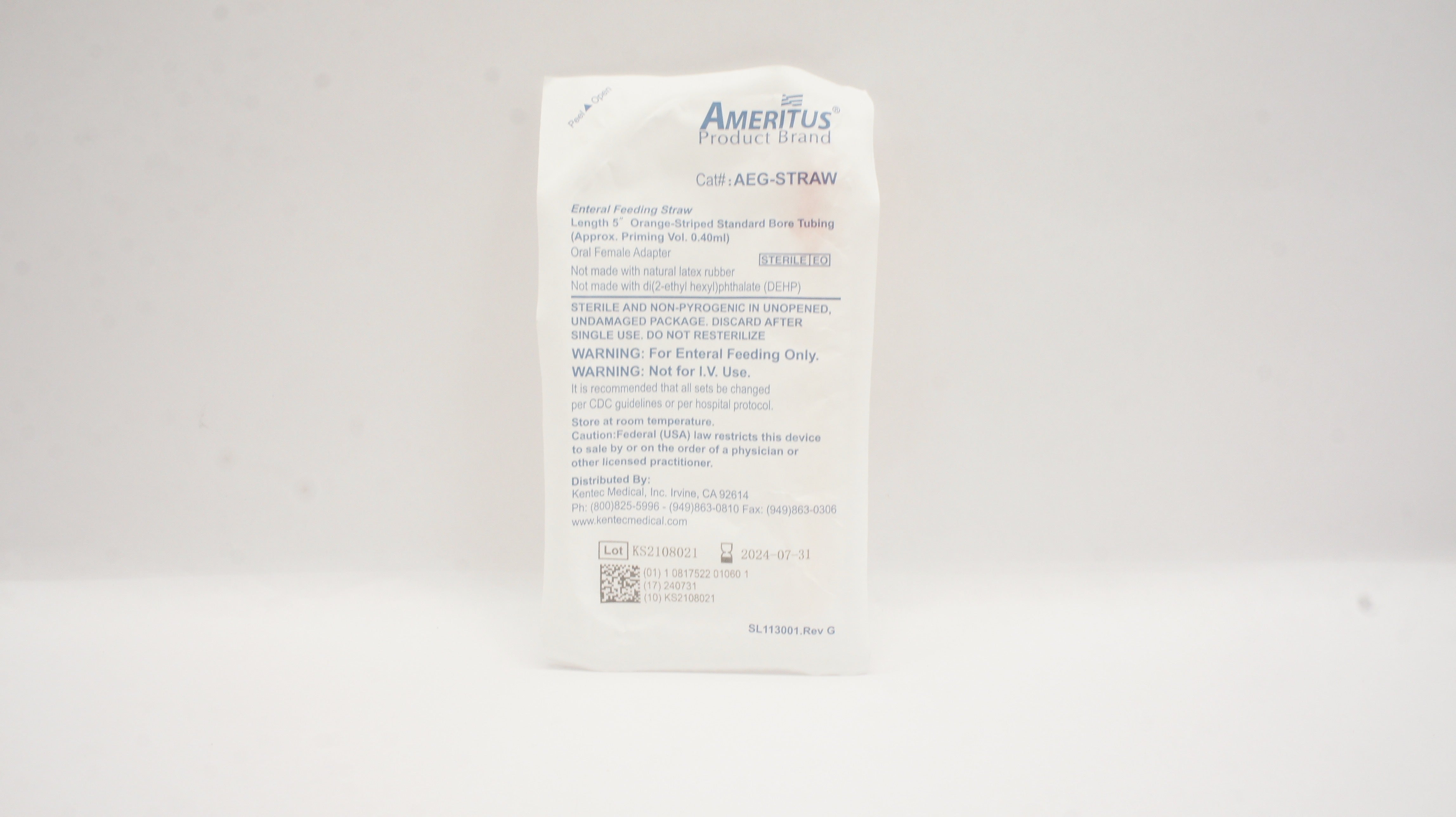 Ameritus AEG-STRAW Enteral Feeding Straw Approx. Priming Volume 0.40mL 5inch