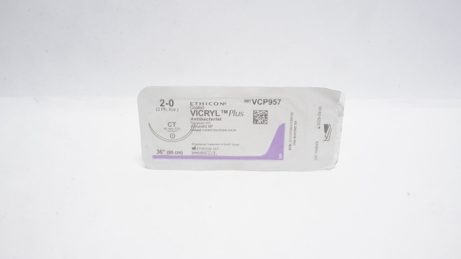 ETHICON VCP957 VICRYL Plus Sutures 2-0 36" Undyed