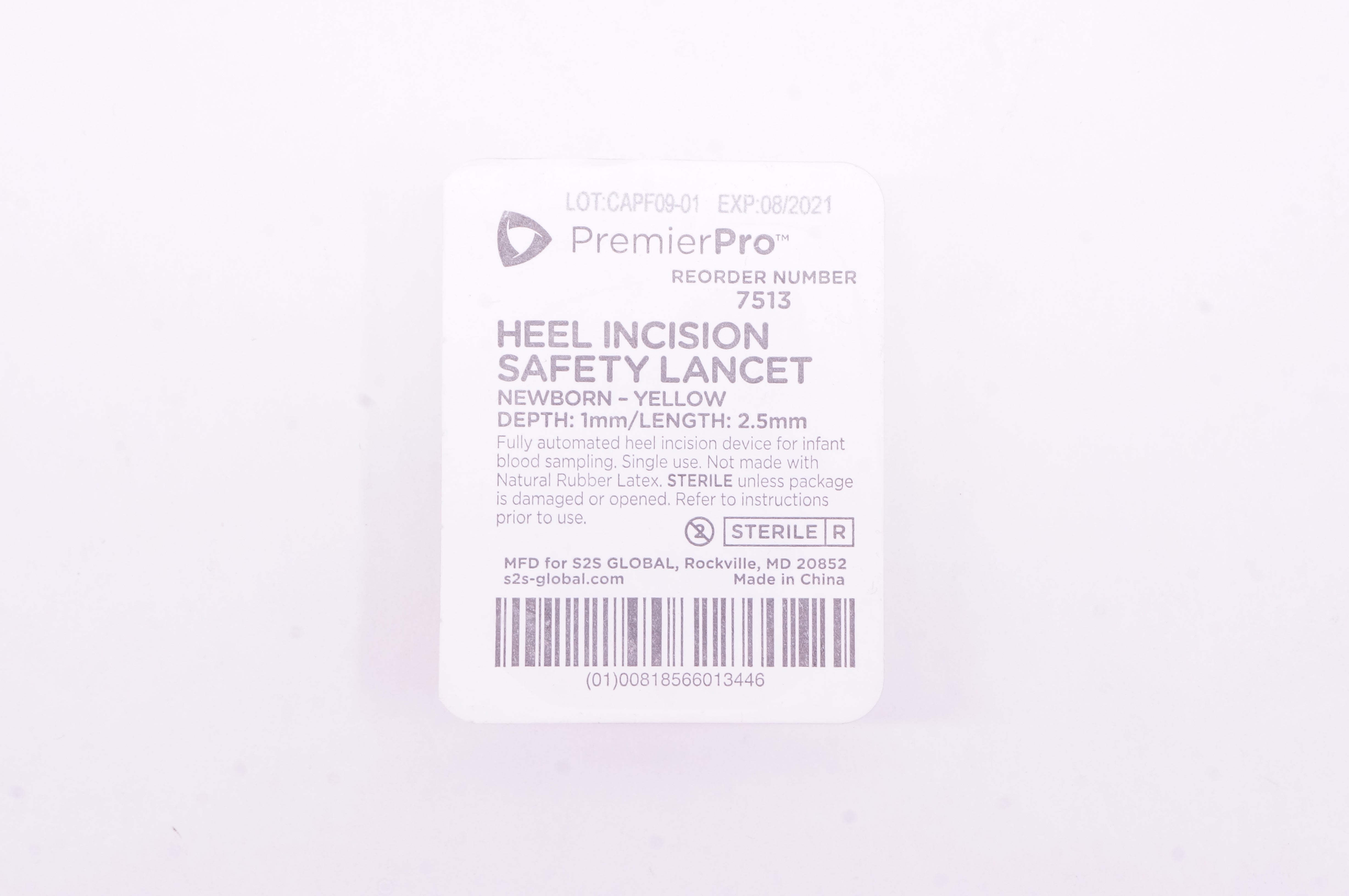 S2S Global 7513 PremierPro Heel Incision Safety Lancet, Newborn 1 x 2.5mm (x)