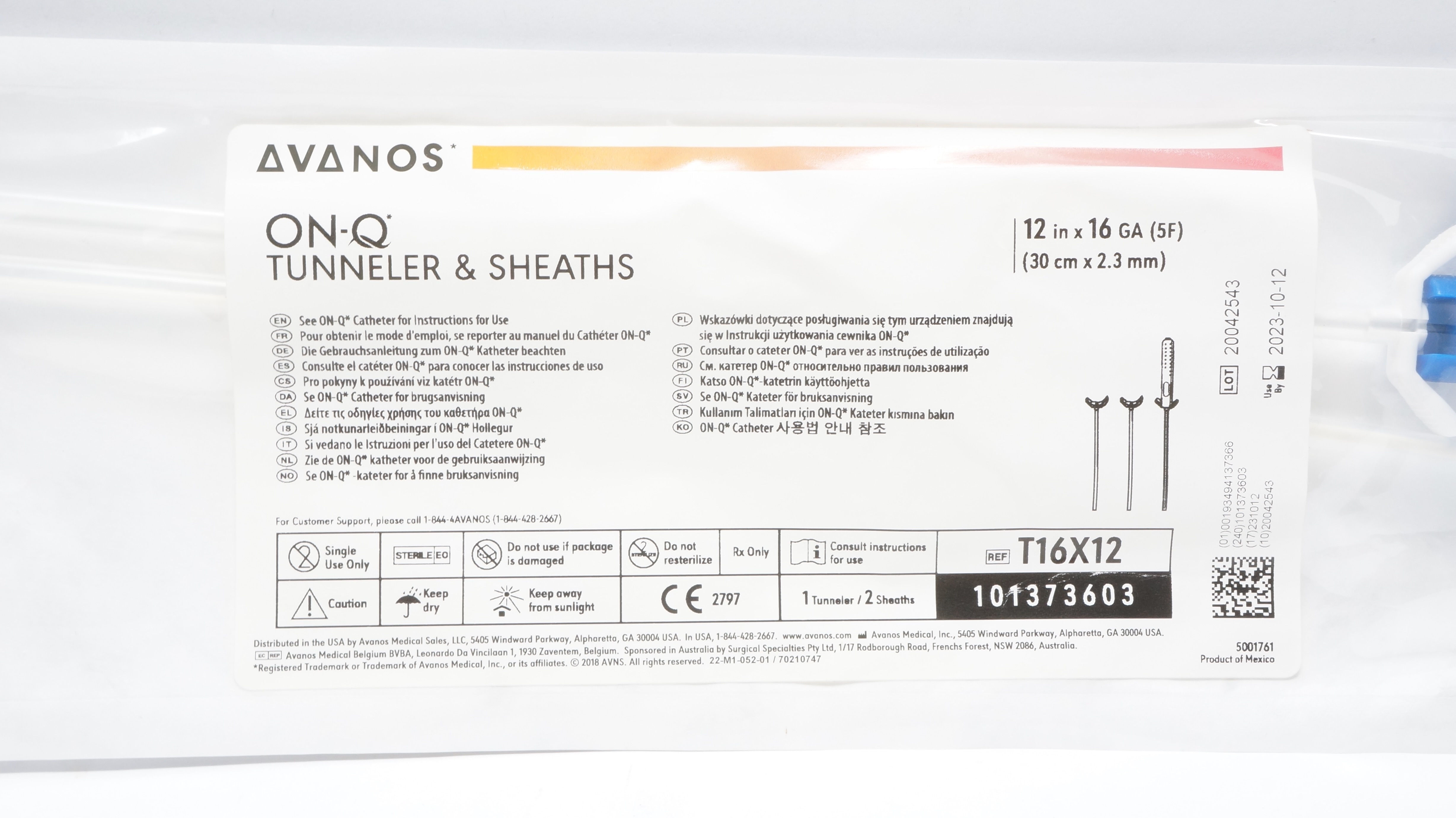 Avanos T16X12 ON-Q Tunneler & Sheaths 12inch x 16Ga (x)