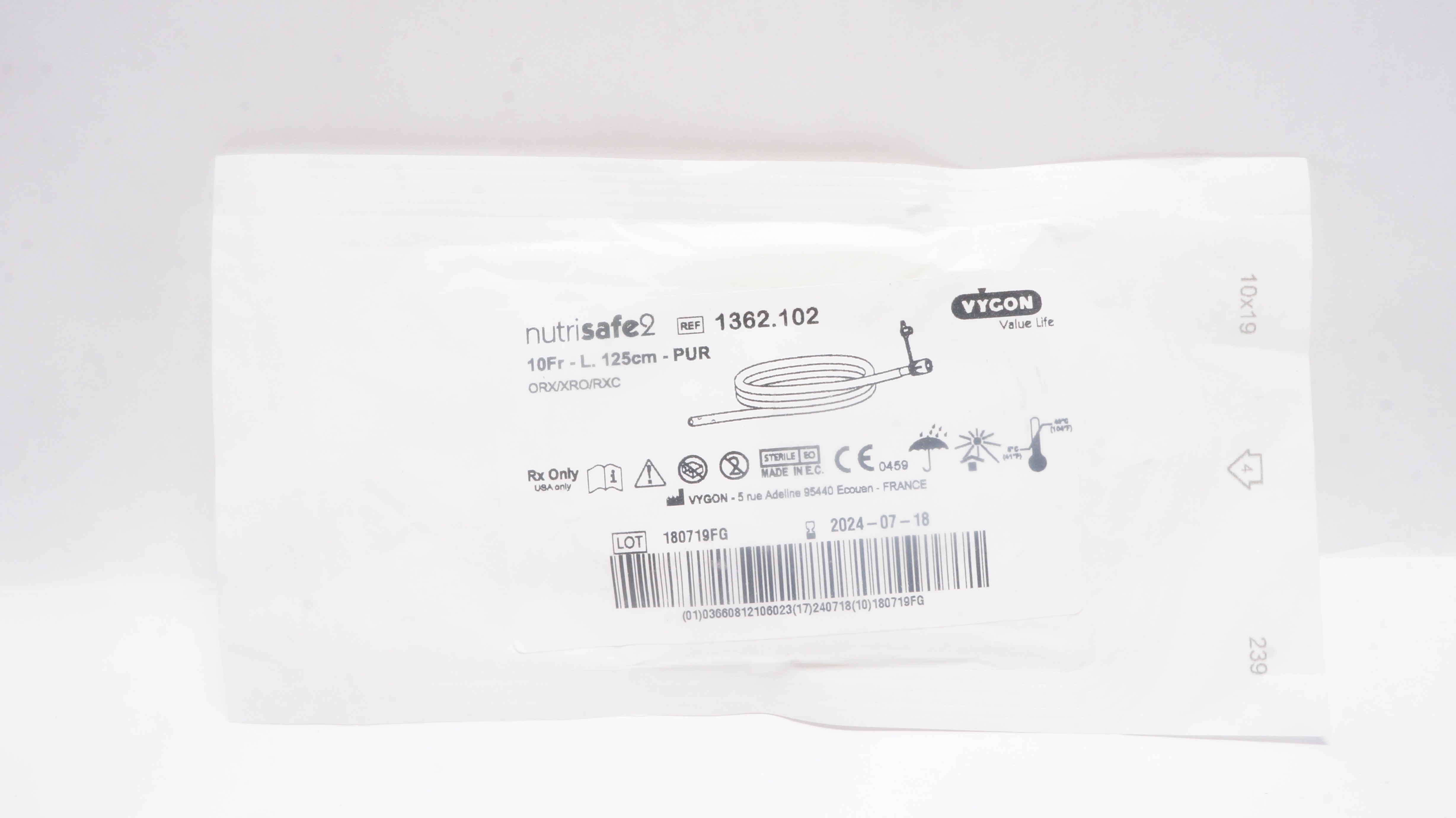Vygon 1362.102 Nutrisafe 2 (PUR) Feeding Tubes 10Fr.-L.125cm PUR