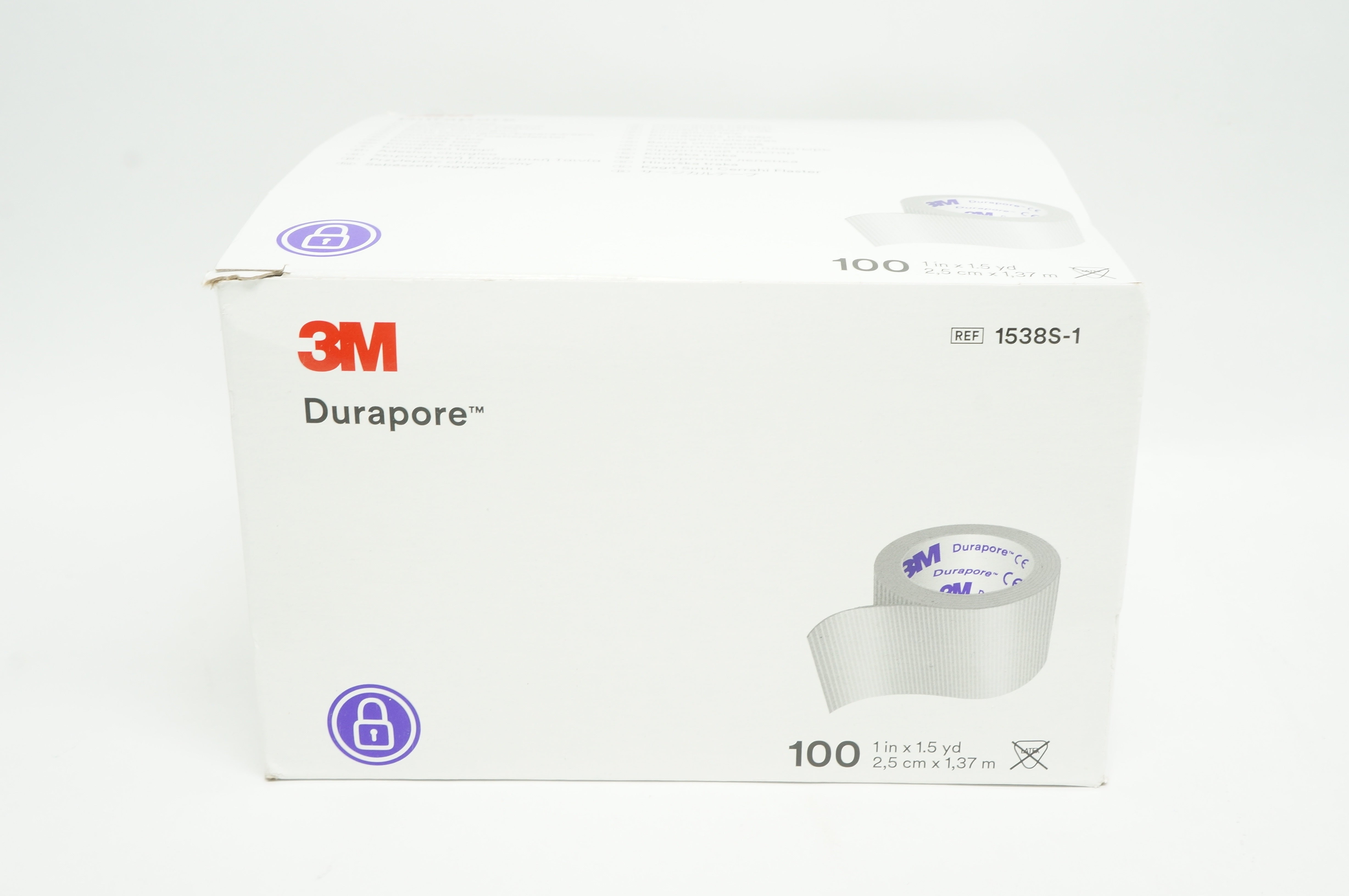 3M 1538S-1 Durapore Surgical Tape 1 inch x 1.5 yd - Box of 65