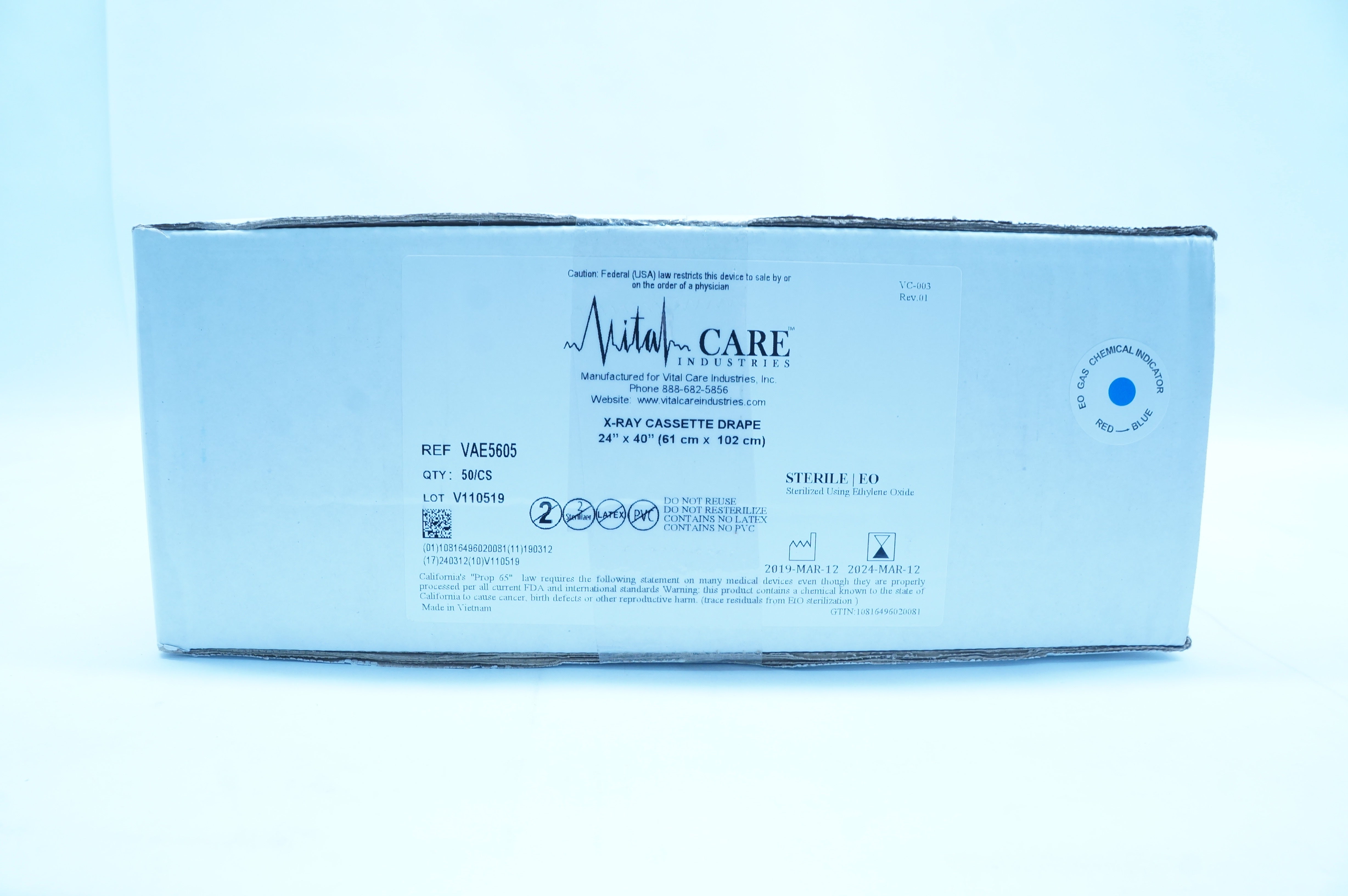 Vital Care VAE5605 X-Ray Cassette Drape 24 inch x 40 inch - Box of 50