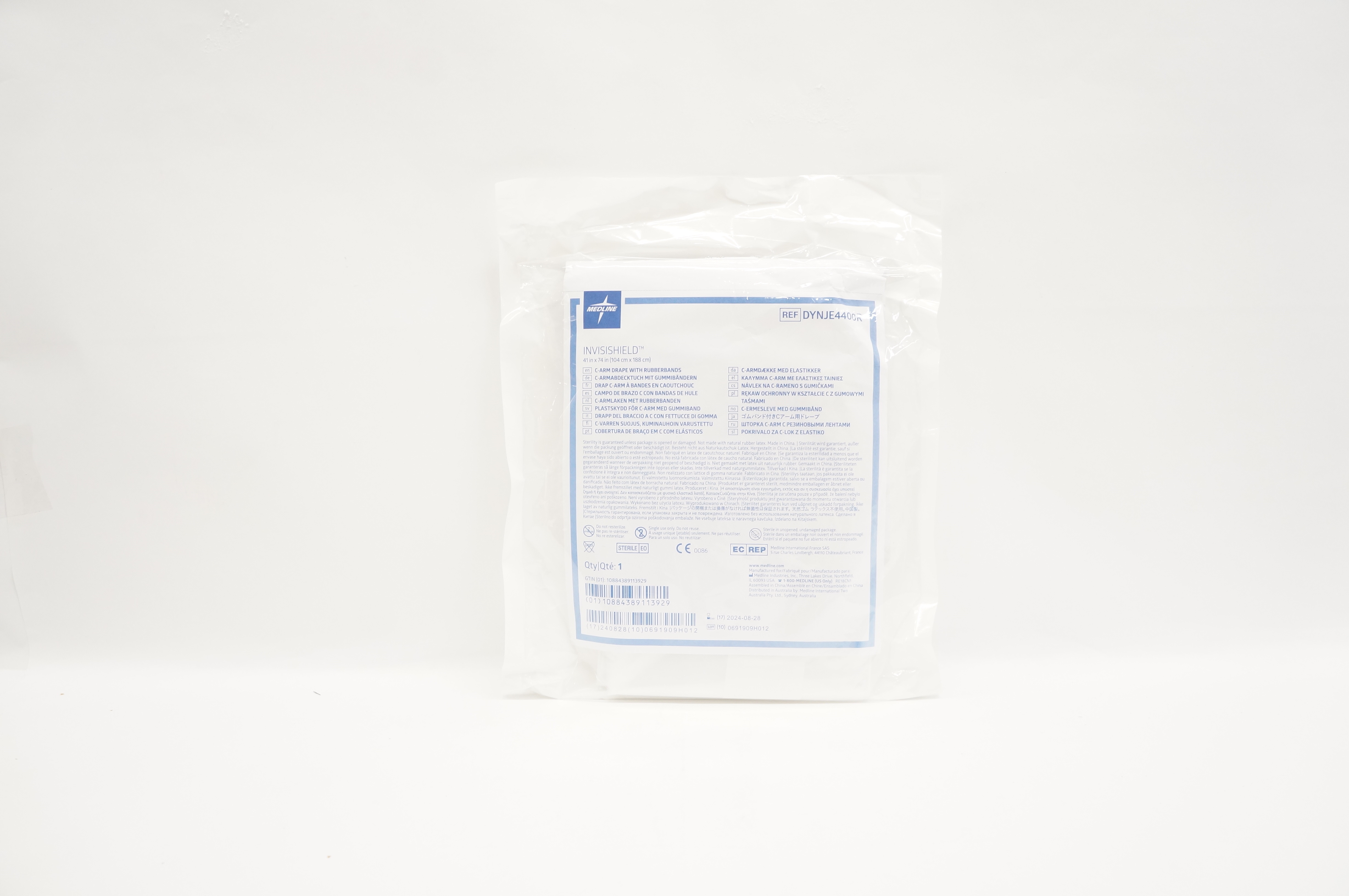 Medline DYNJE4400R Invisishield C-Arm Drape With Rubberbands 41 inch x 74 inch