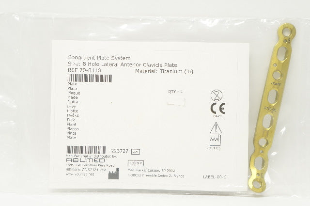 Acumed 70-0118 Congruent Plate System 8 Hole Lateral Anterior Clavicle Plate