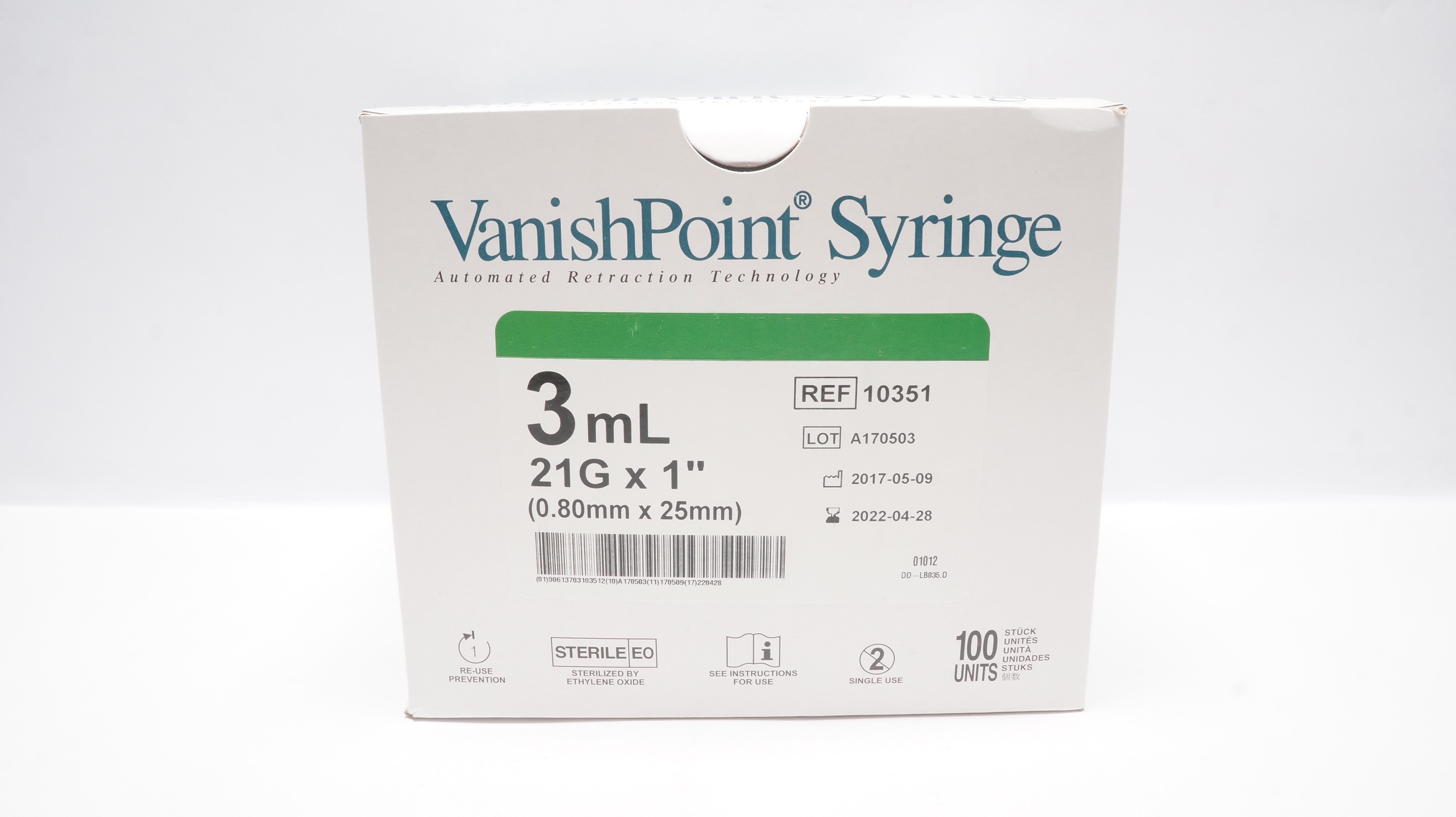 Retractable Technologies 10351 VanishPoint Syringe 3mL, 21G x 1in(x)- Box of 100