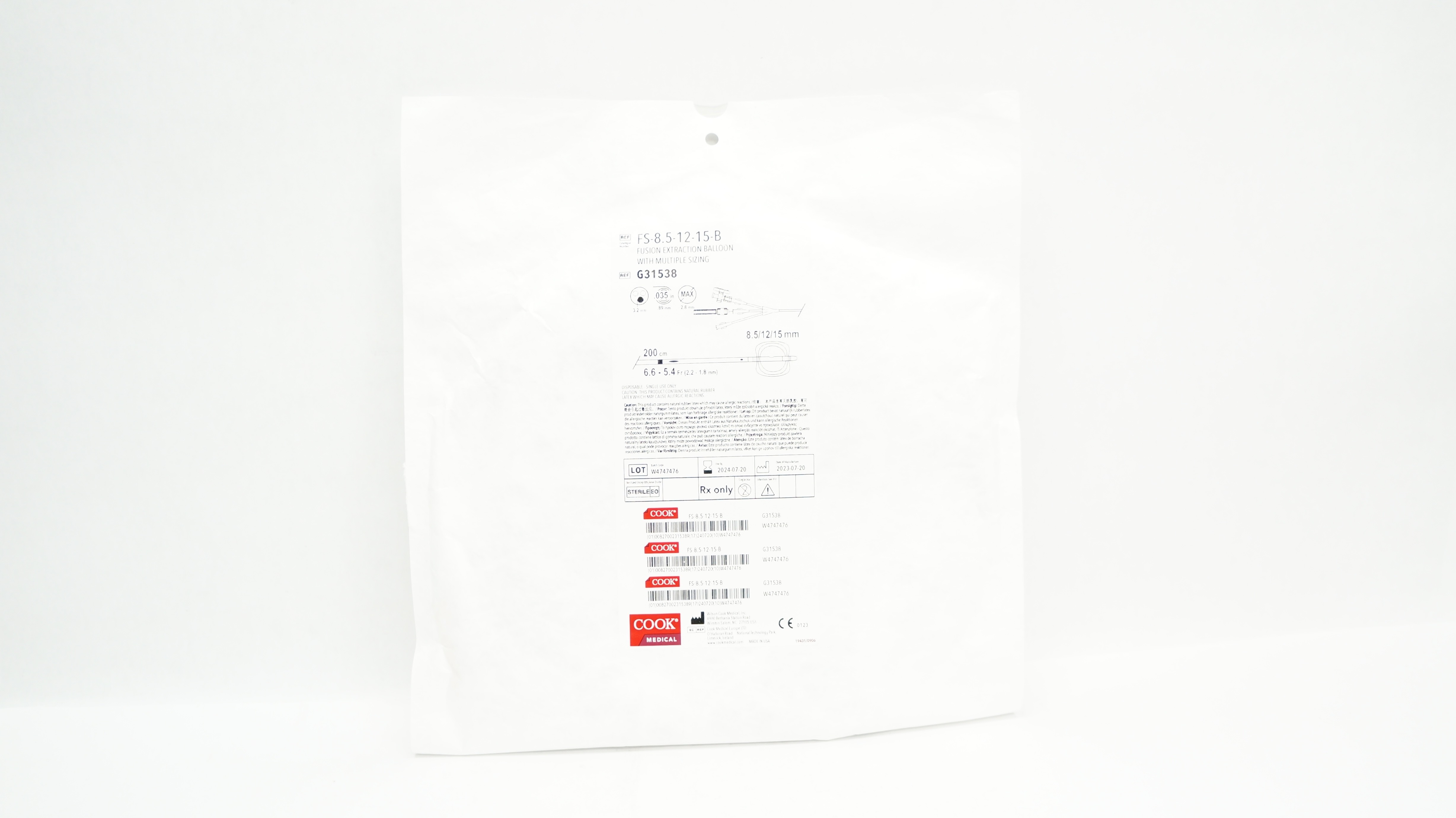 Cook Medical G31538 Fusion Extraction Balloon w/Multiple Sizing 8.5/12/15 mm