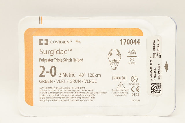 Covidien 170044 2-0 Surgidac Polyester Triple Stitch Reload ES-9 Taper 9mm 48in.