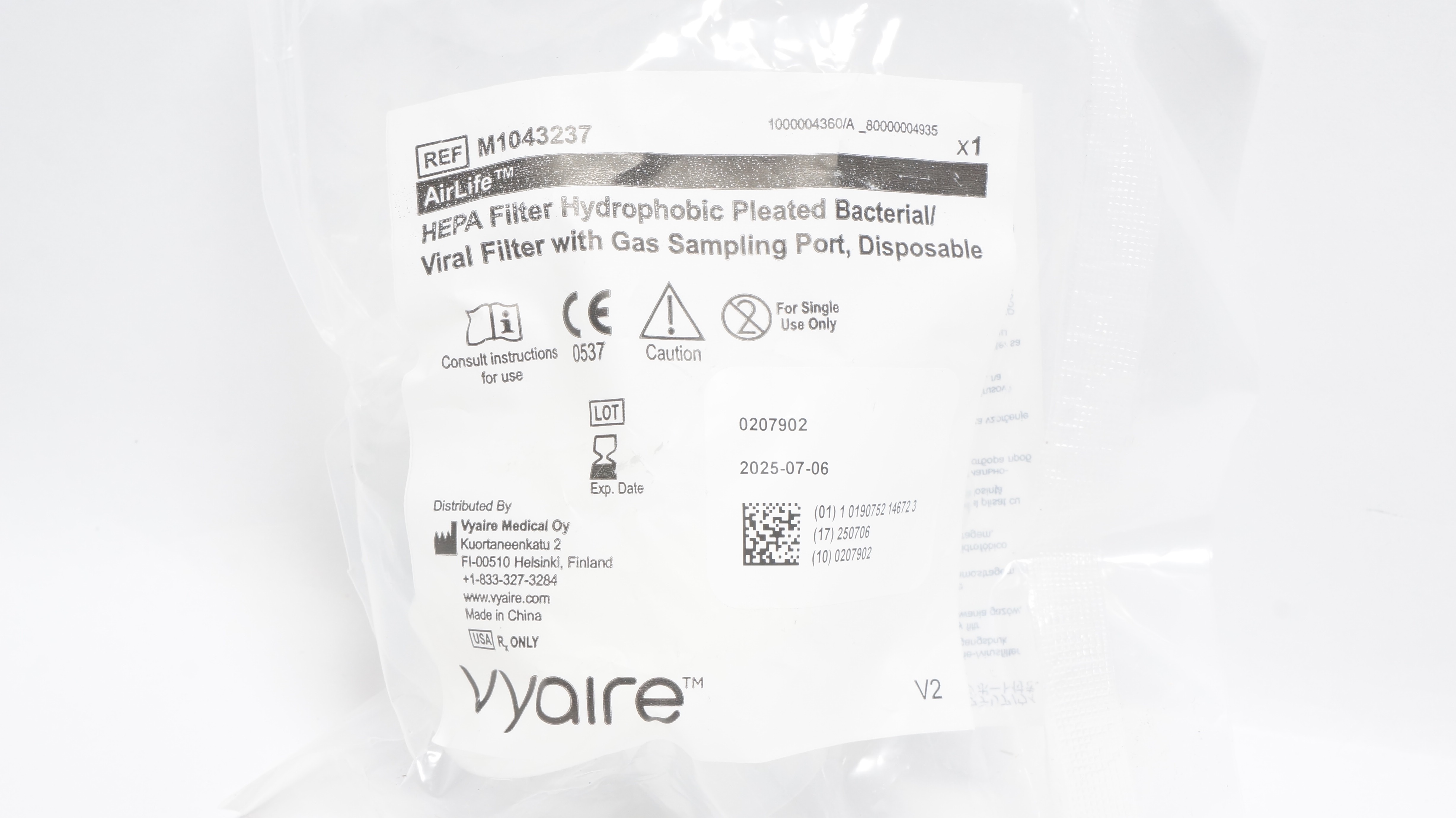 Vyaire M1043237 HEPA FIlter Hydrophobic Pleated Bacterial/Viral Filter (x)