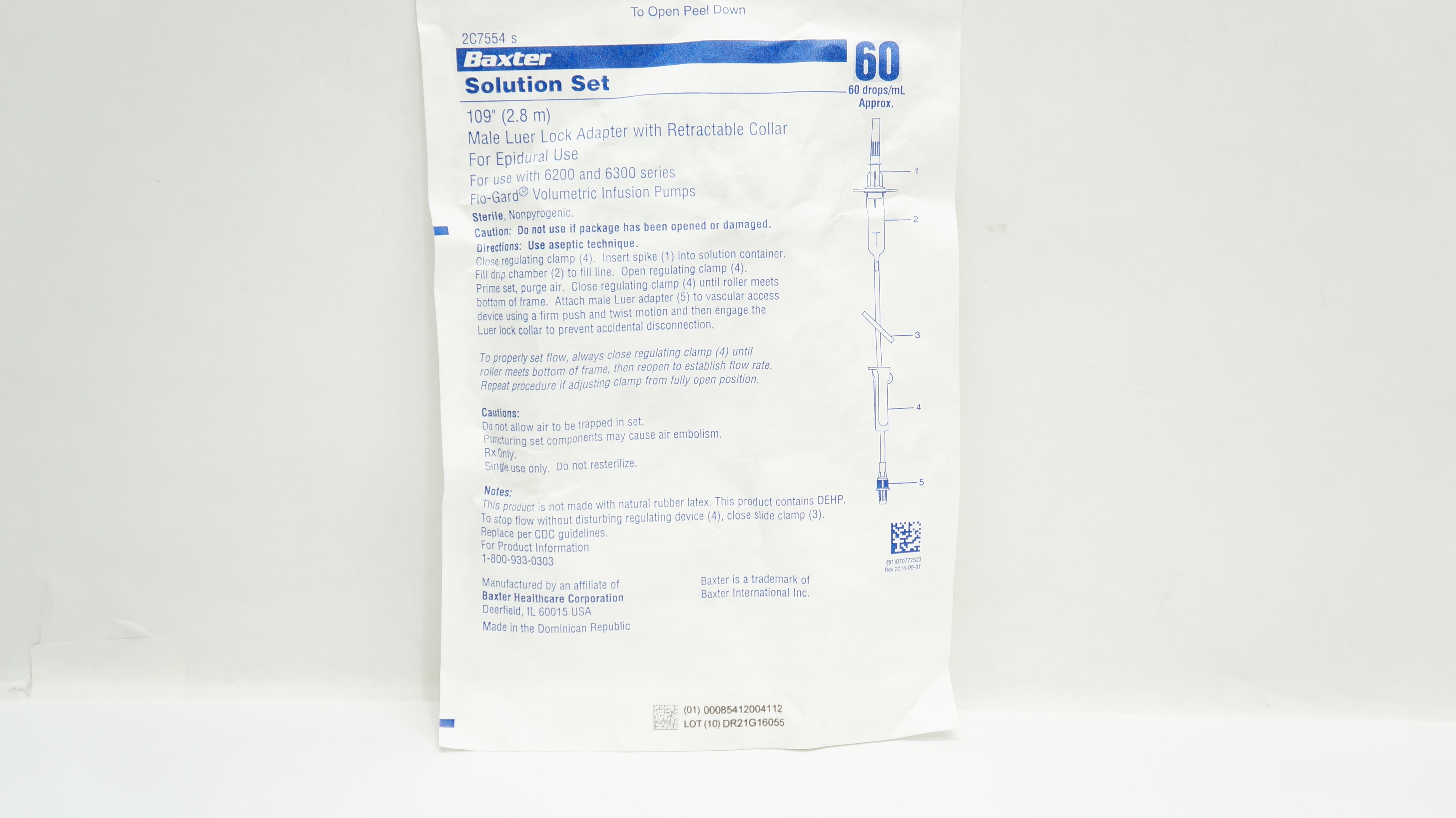 Baxter 2C7554s Solution Set Male Luer Lock Adapter w/Collar 60drops/mL, 109inch