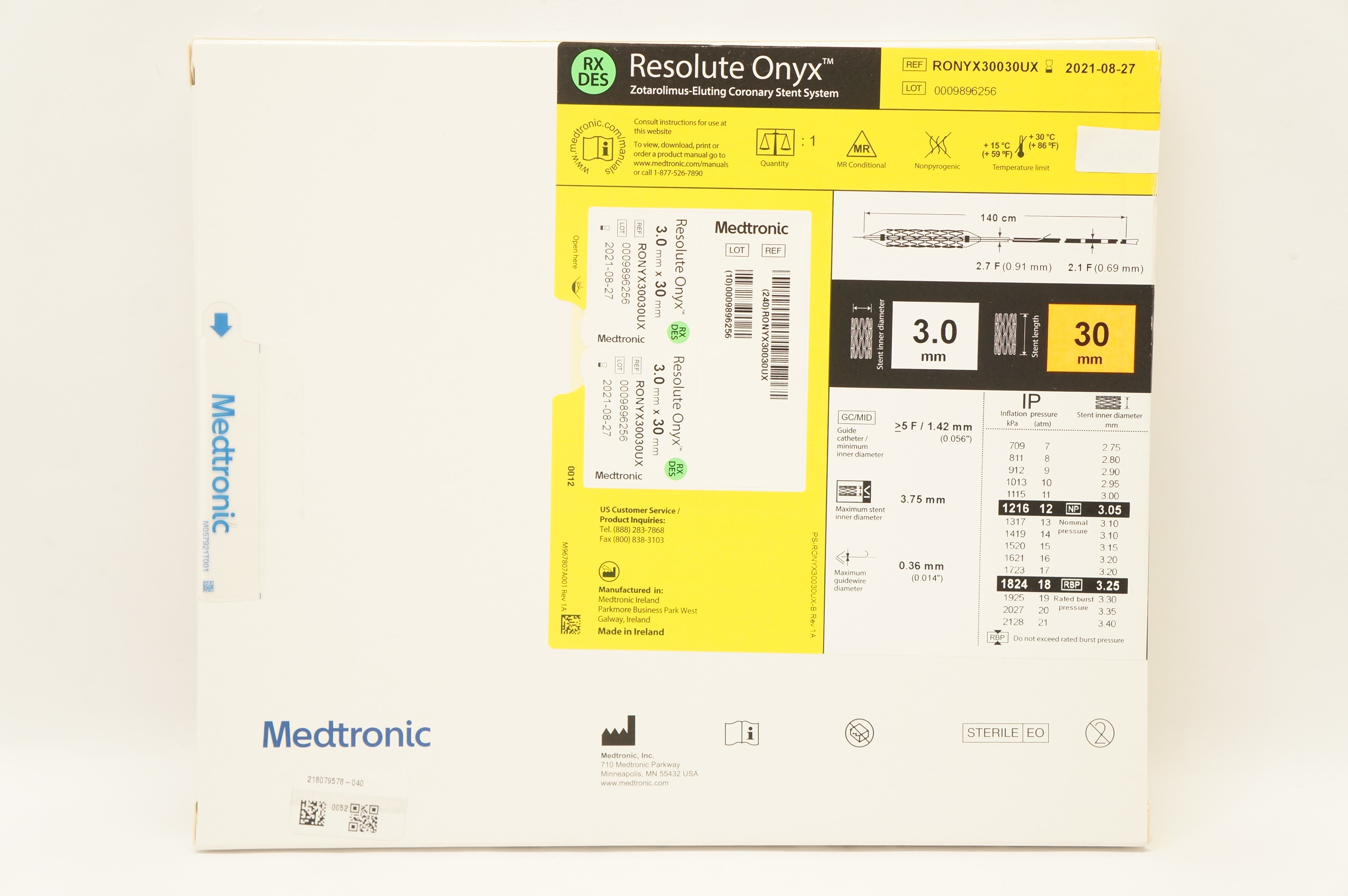 Medtronic RONYX30030UX Resolute Onyx Coronary Stnt System 3.0mm x 30mm (x)