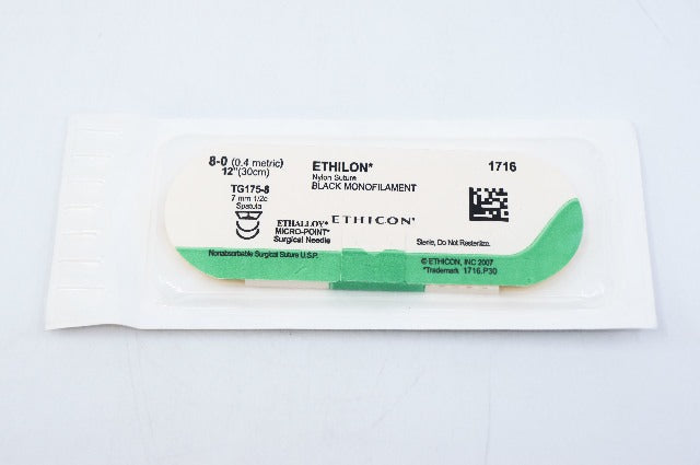 Ethicon 1716 8-0 ETHILON, TG175-8, 7mm 1/2c, Spatula, 12inch (x)