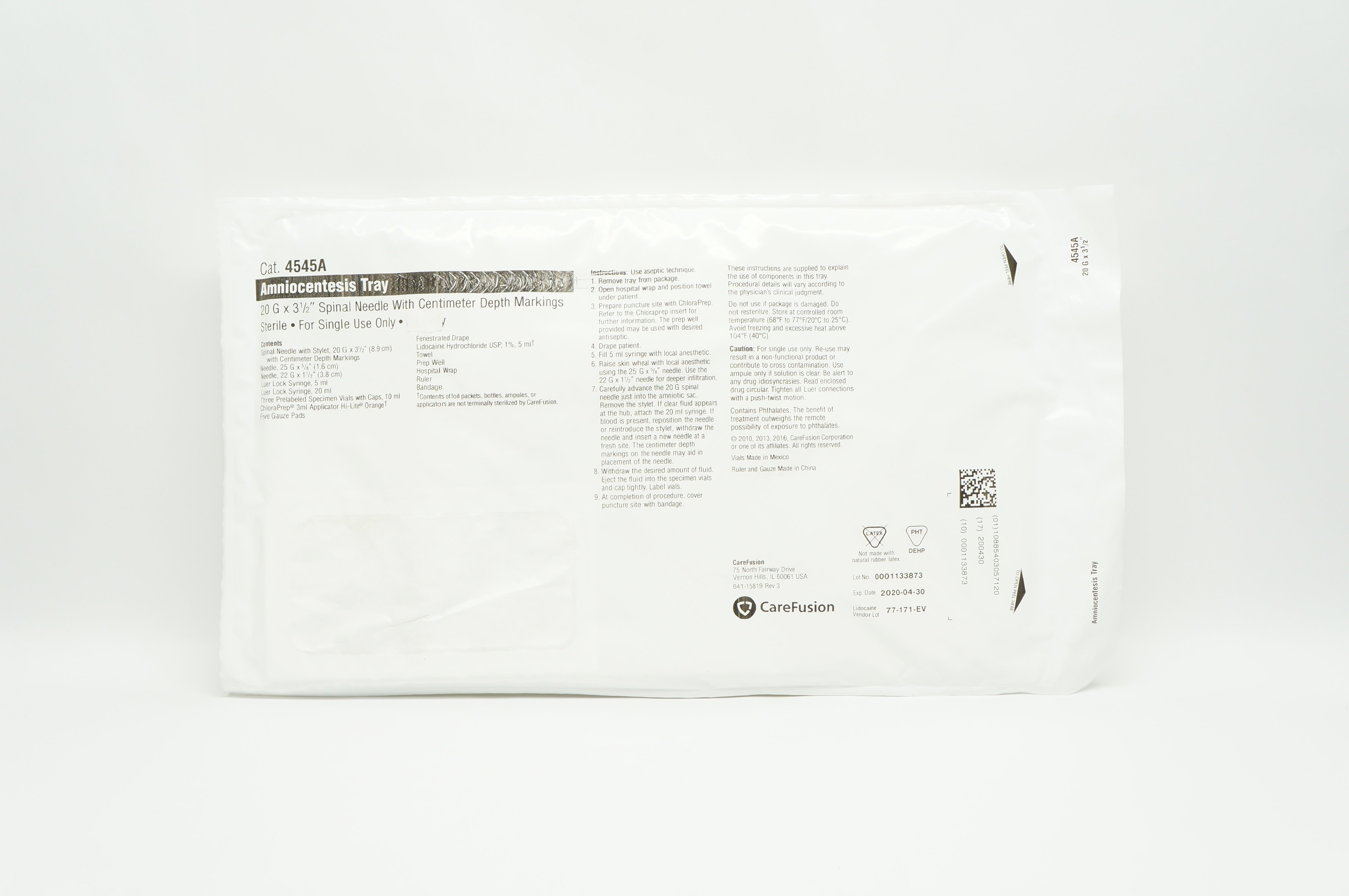 CareFusion 4545A Amniocentesis Tray 20G x 3 1/2inch (x)