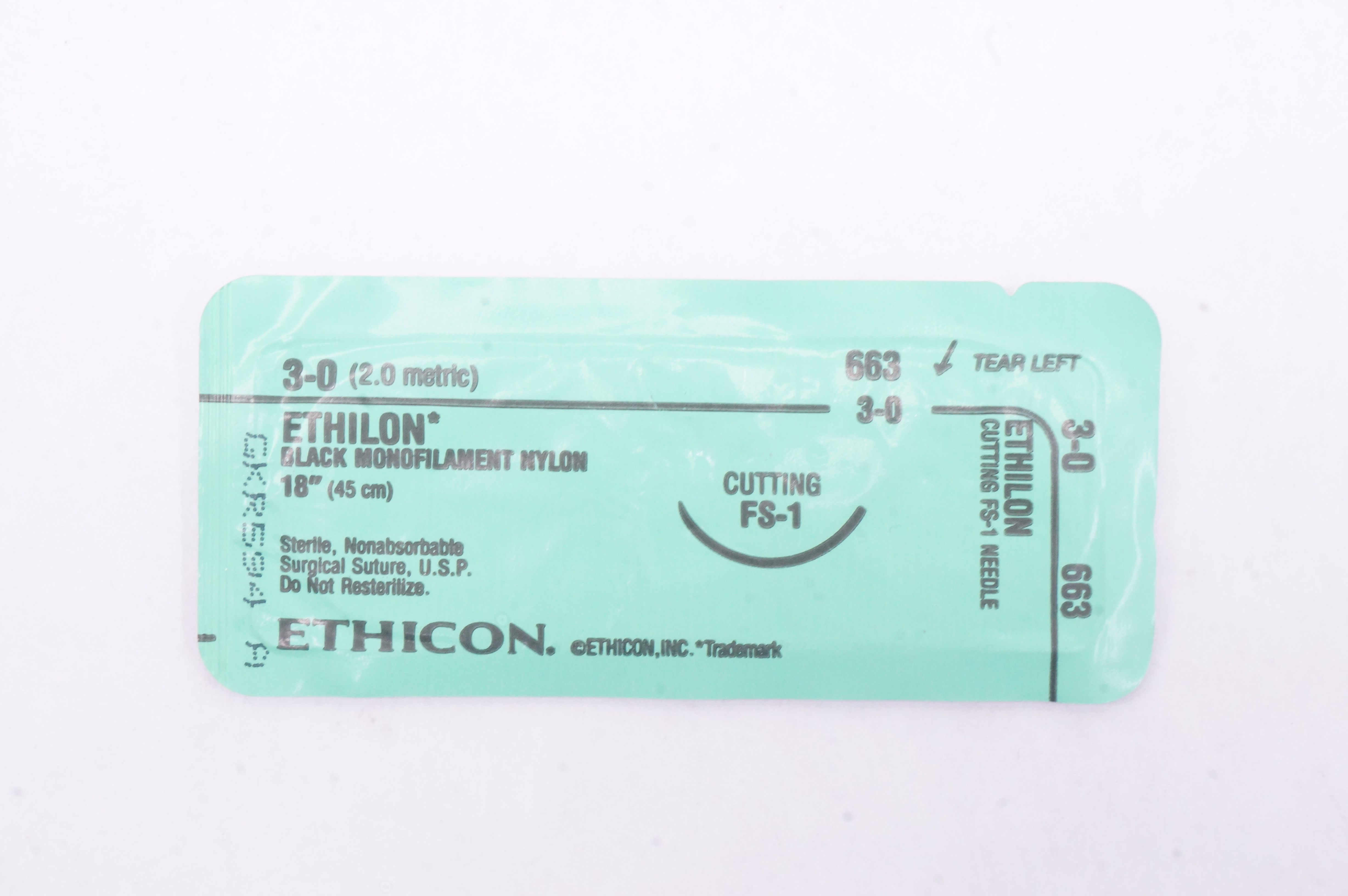 Ethicon 663 3-0 Ethilon Nylon FS-1 24mm 3/8c Reverse Cutting 18 inch