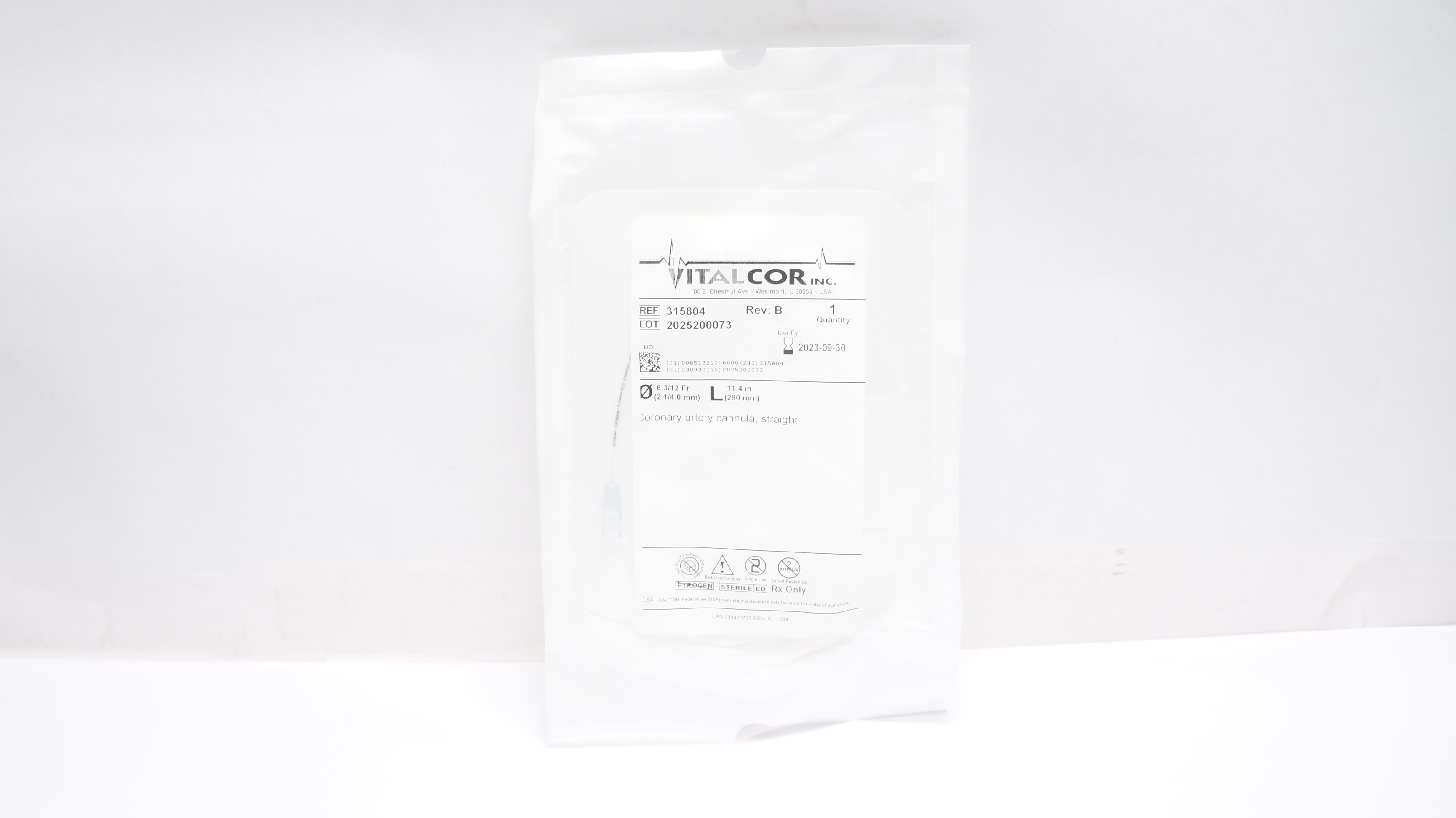 Vitaclor 315804 Coronary Artery Cannula,Straight 6.3/12Fr x 11.4In (x)