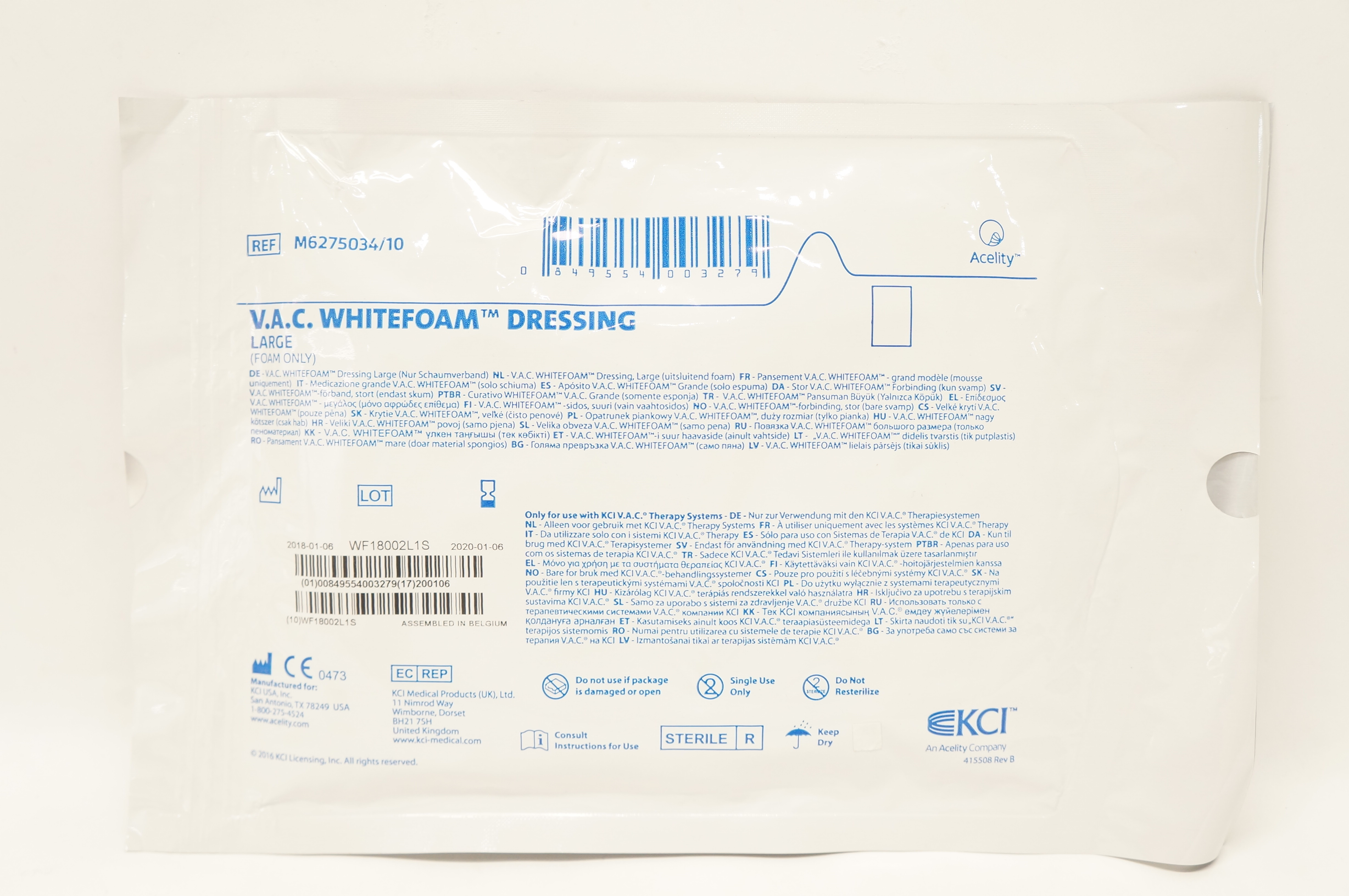 KCI M6275034/10 V.A.C Whitefoam Dressing Large (x)