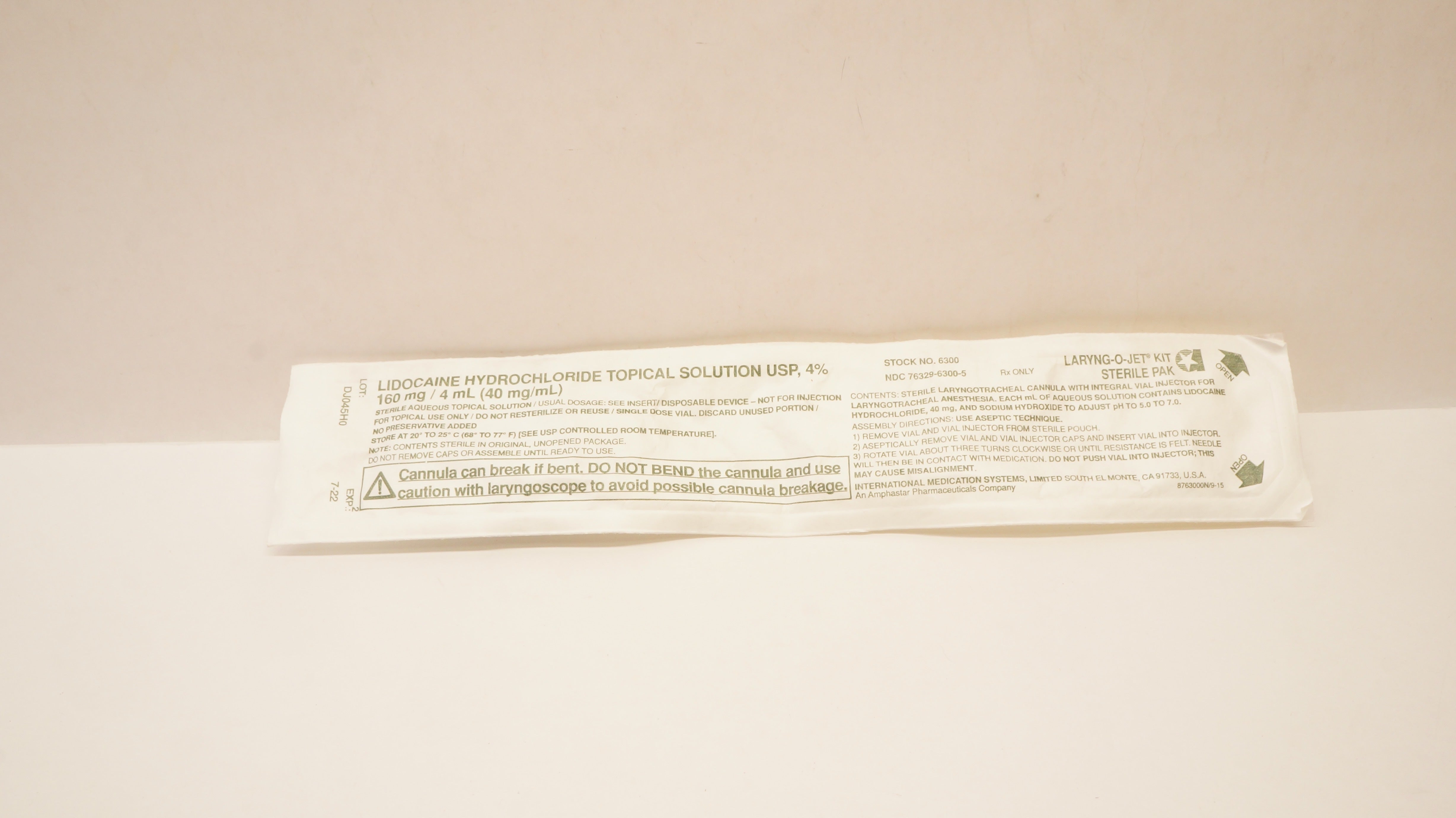 IMS 6300 Laring-o-Jet Kit Lidocaine Hydrochloride Topical Solution USP 4% (x)