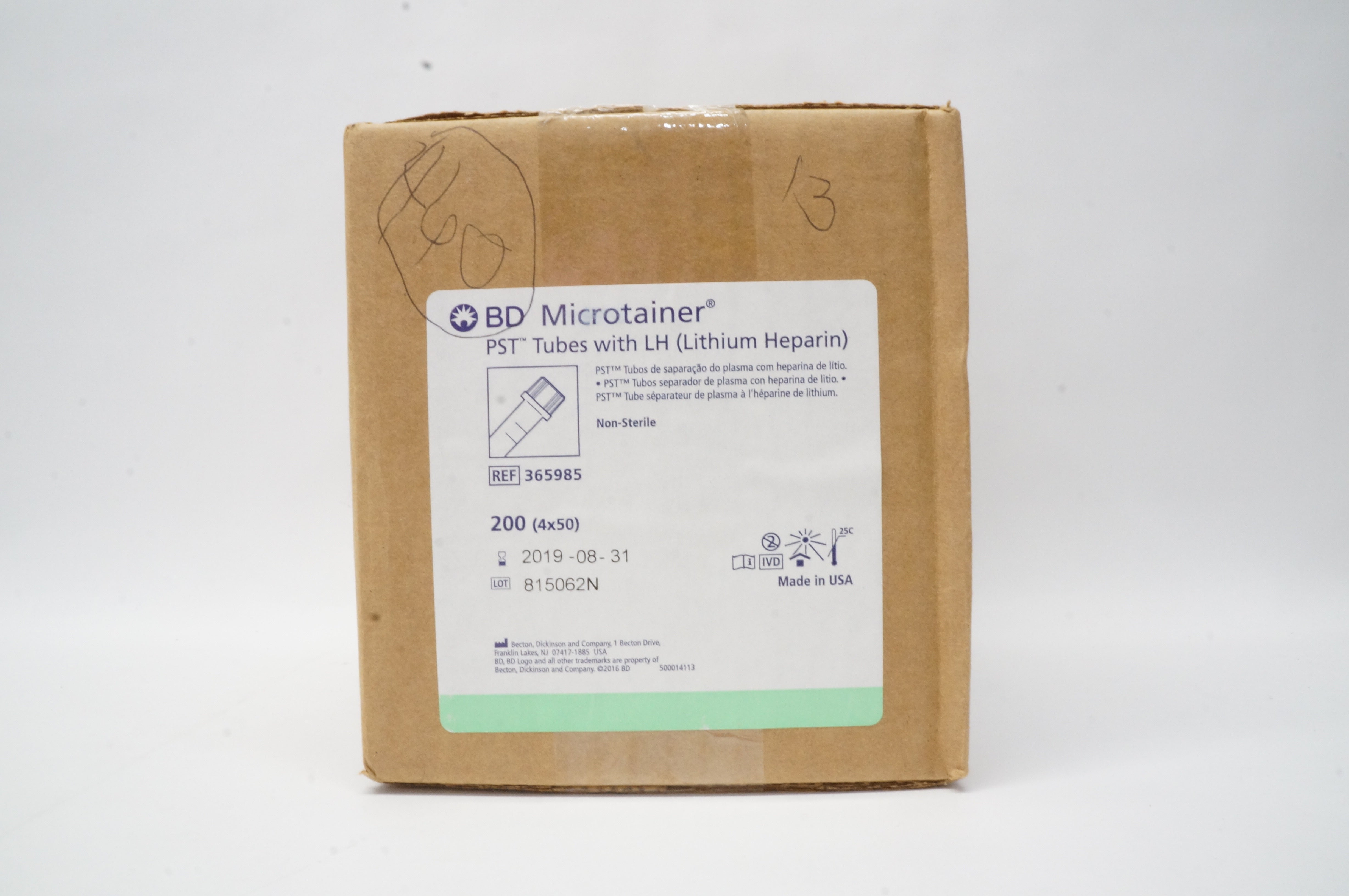 BD 365985 Microtainer PST Tubes with Lithium Heparin (x) - Case of 200