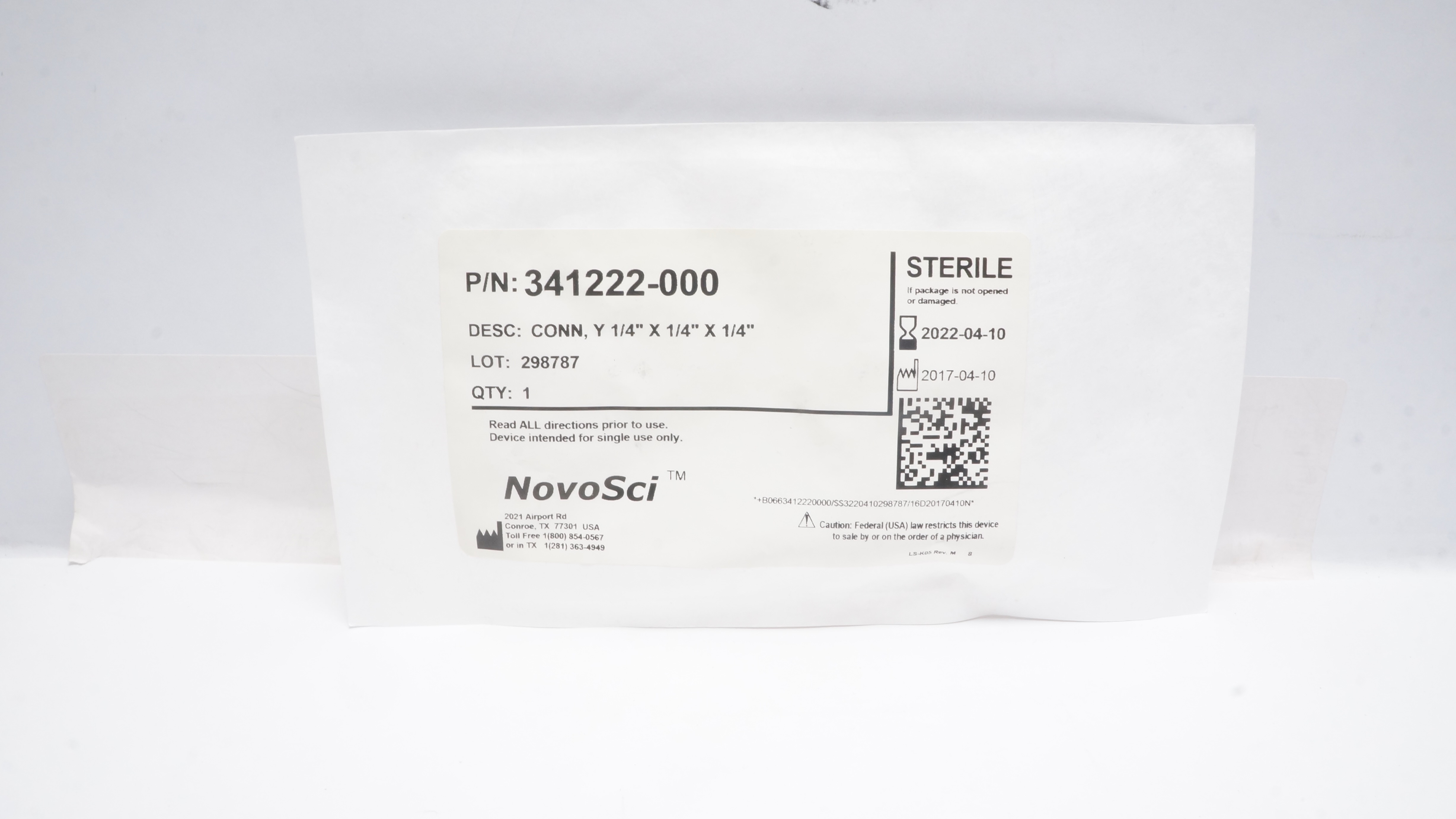 NovoSci 342222-000 Connector 1/4inch x 1/4inch x 1/4inch W/Luer (x)