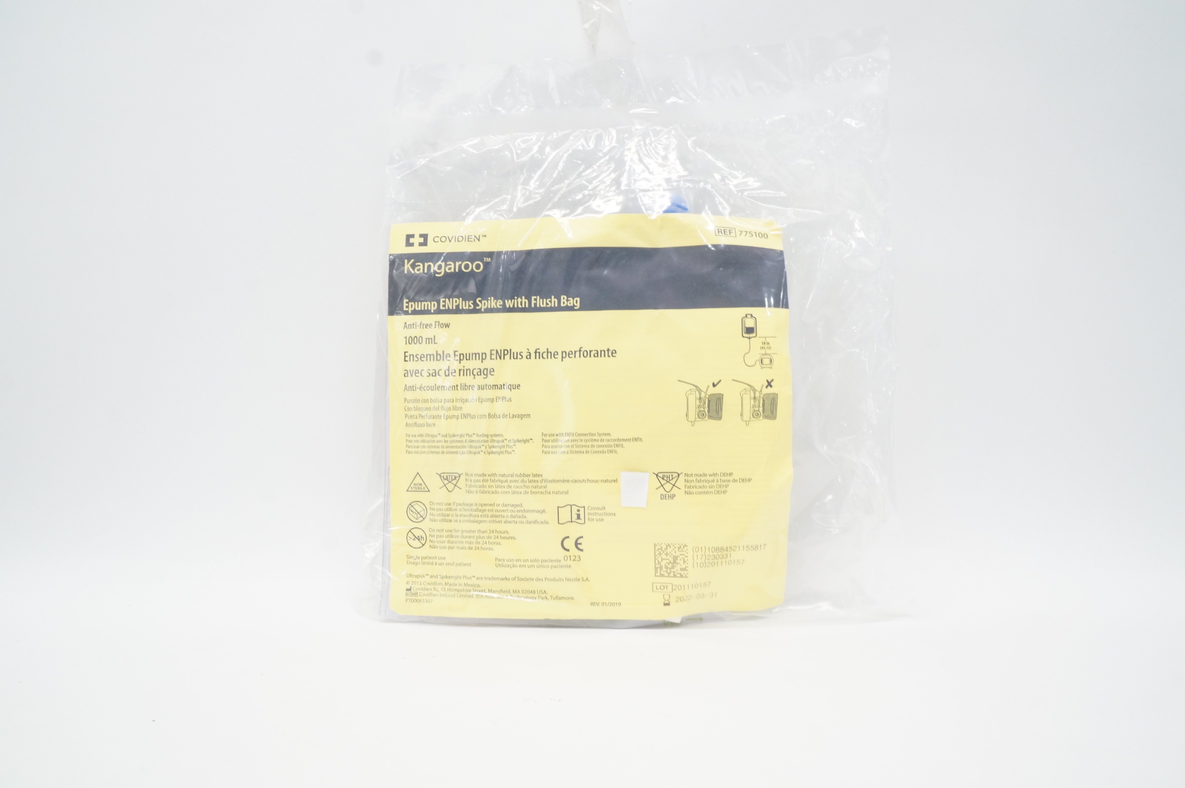 Covidien 775100 Kangaroo Epump ENPlus Spike with Flush Bag 1000mL