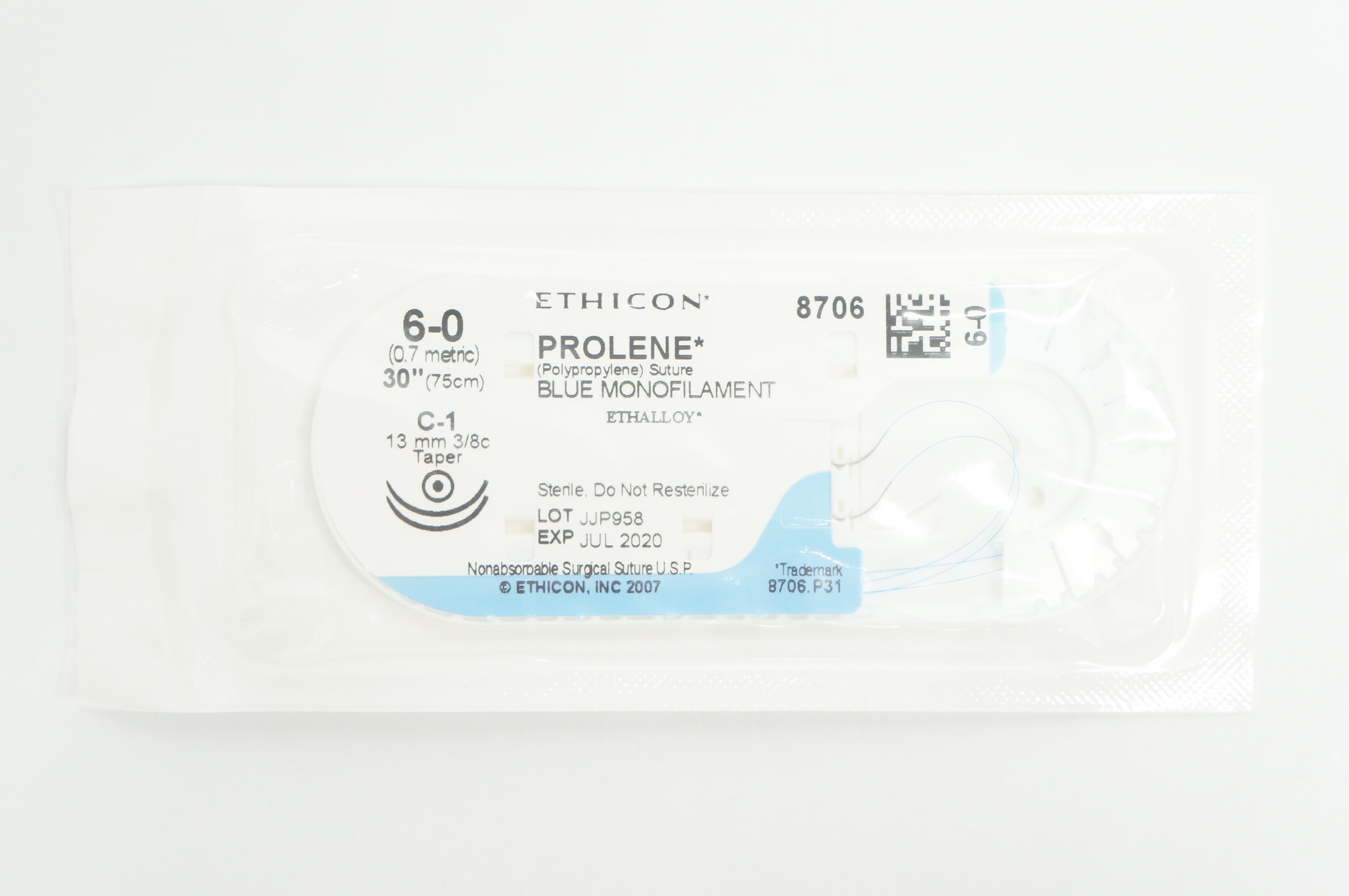 Ethicon 8706 6-0 PROLENE C-1, 13mm 3/8c Taper, 30inch (x)