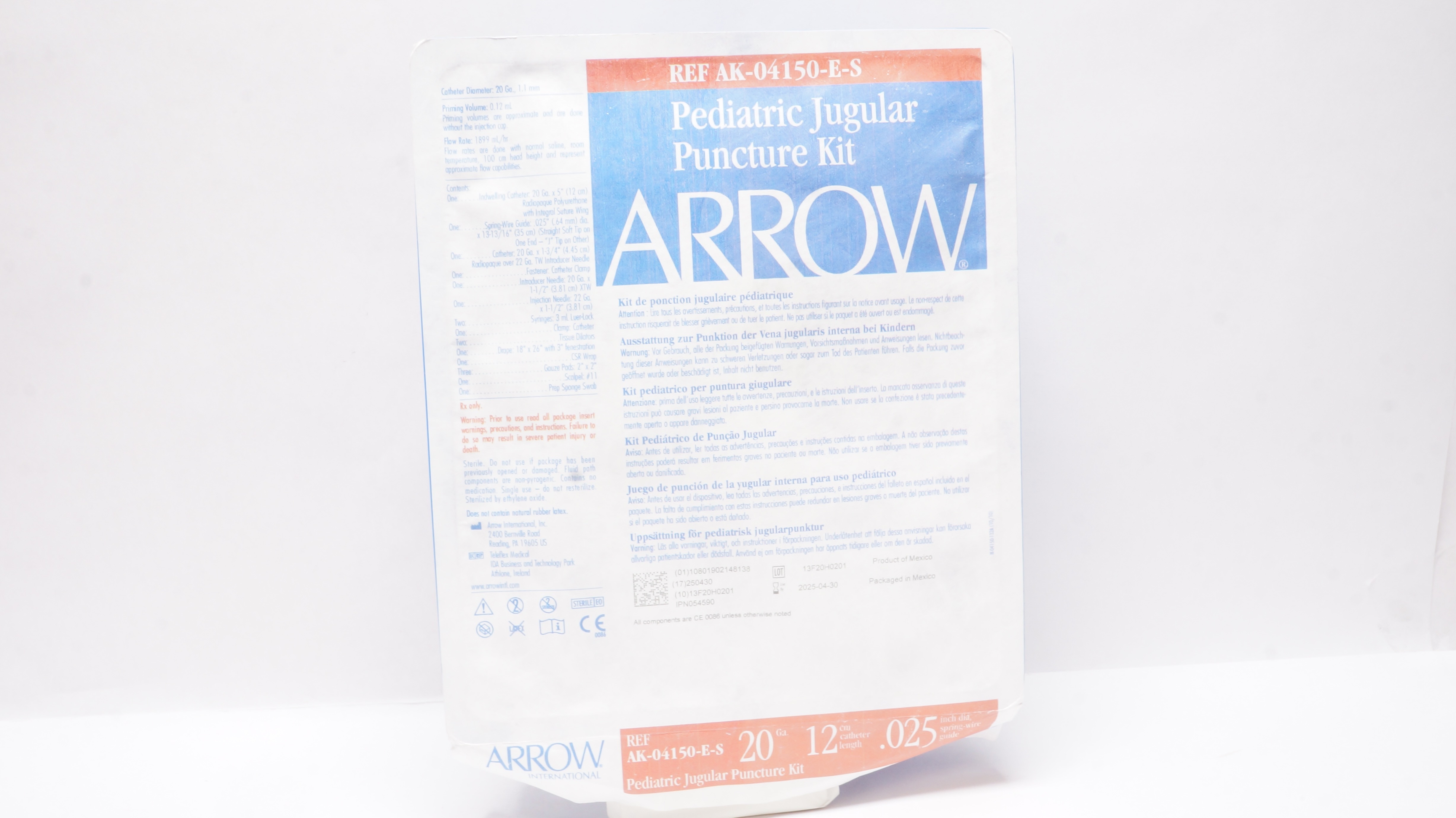 Arrow AK-04150-E-S Pediatric Jugular Puncture Kit 20Ga x 12cm x .025inch