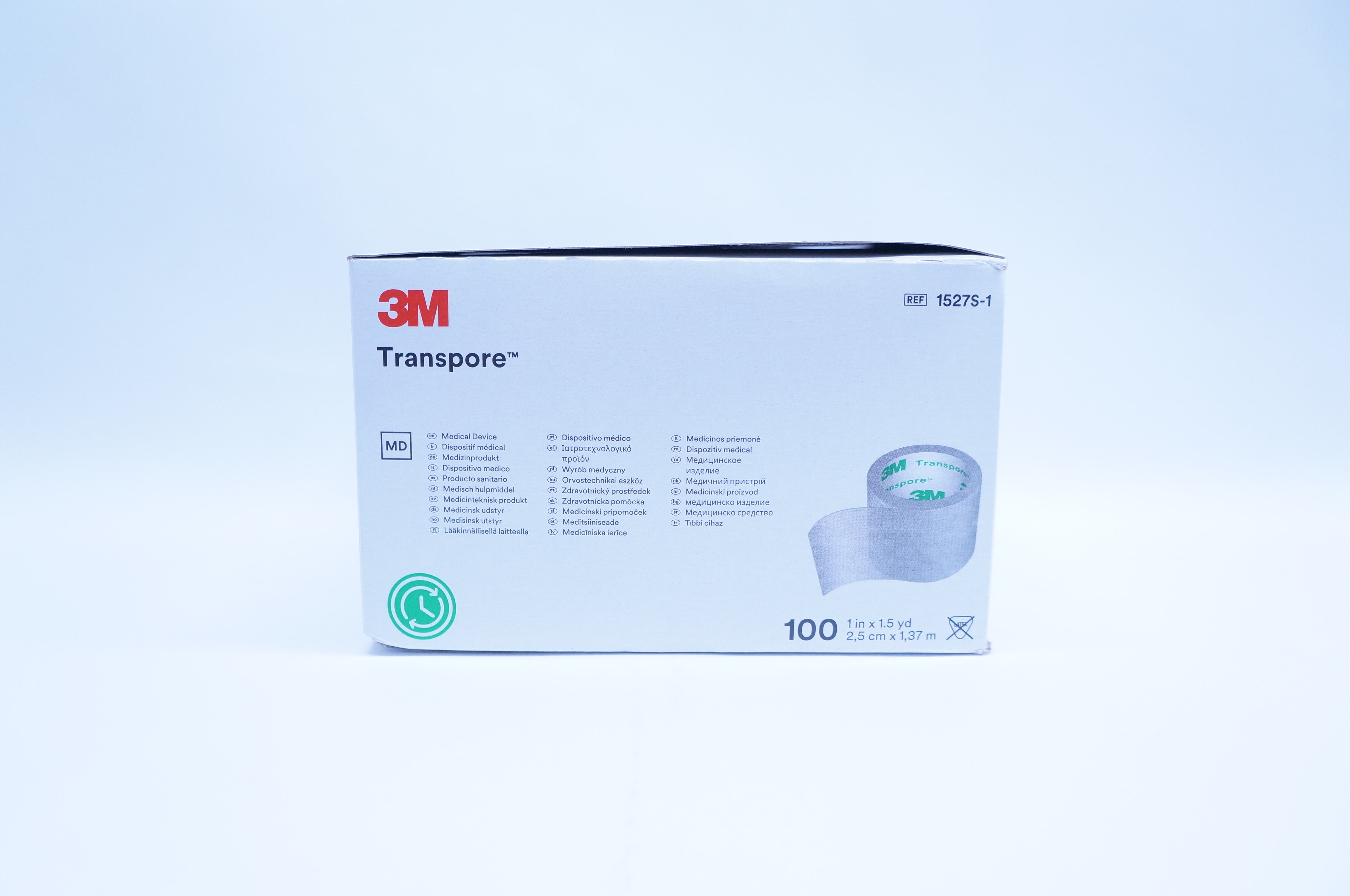 3M 1527S-1 Transpore Medical Device 1inch x 1.5yd. - Box of 100