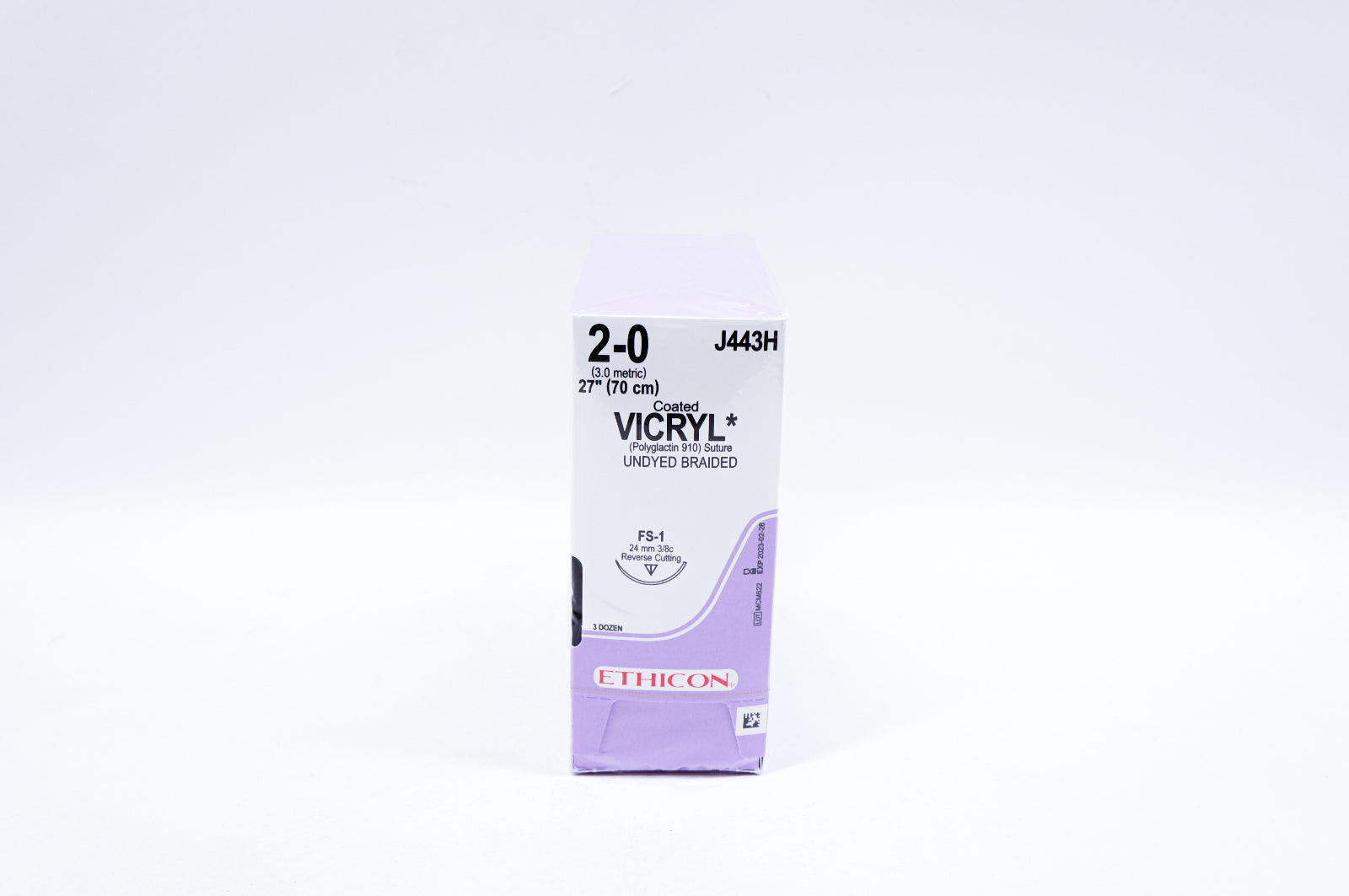 Ethicon J443H 2-0 VICRYL, FS-1, 24mm 3/8c, Reverse Cutting, 27inch - Box of 36