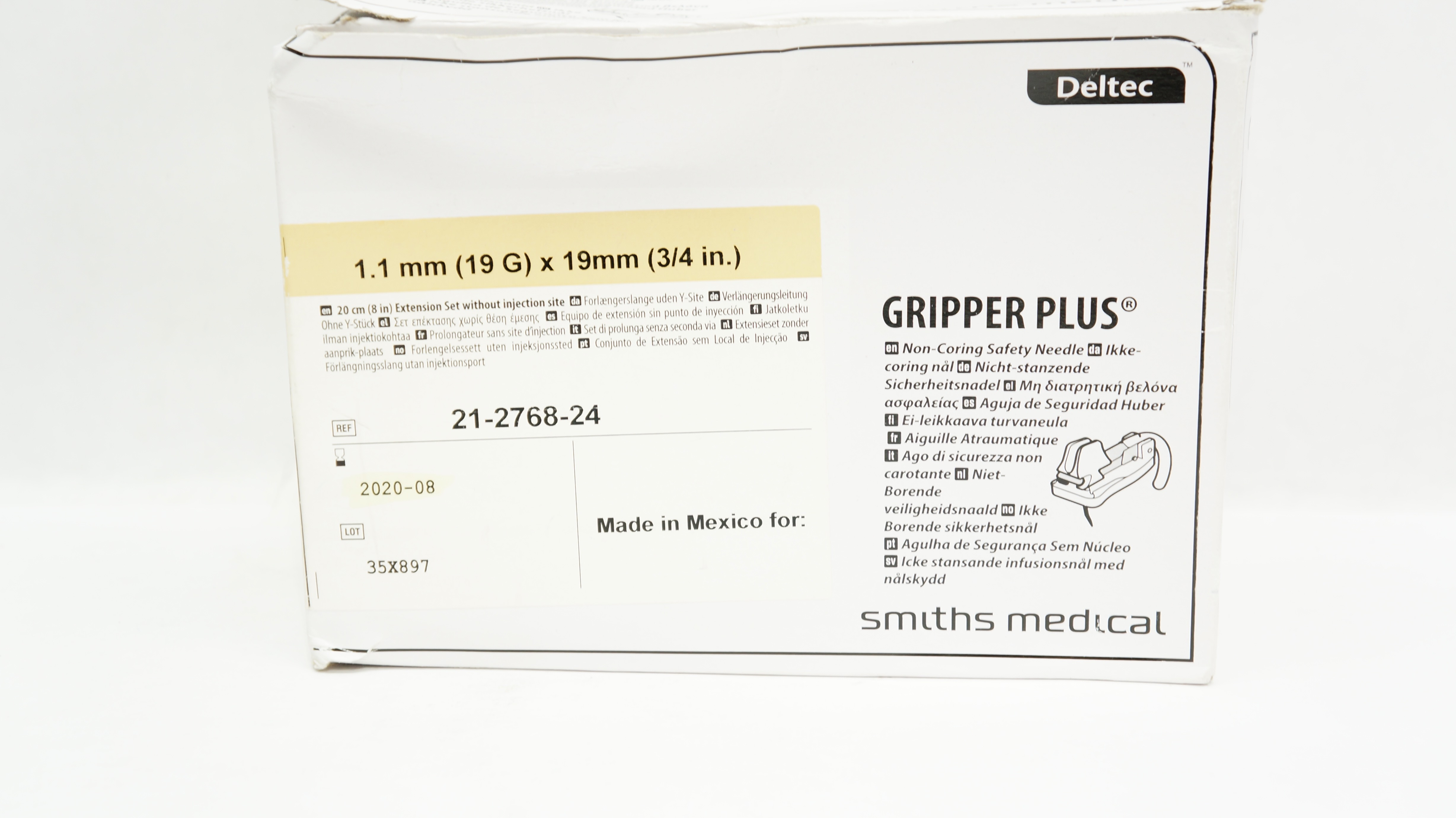 Smiths Medical 21-2768-24 Gripper Plus Safety Ndle 19G x 3/4inch (x) - Box of 11