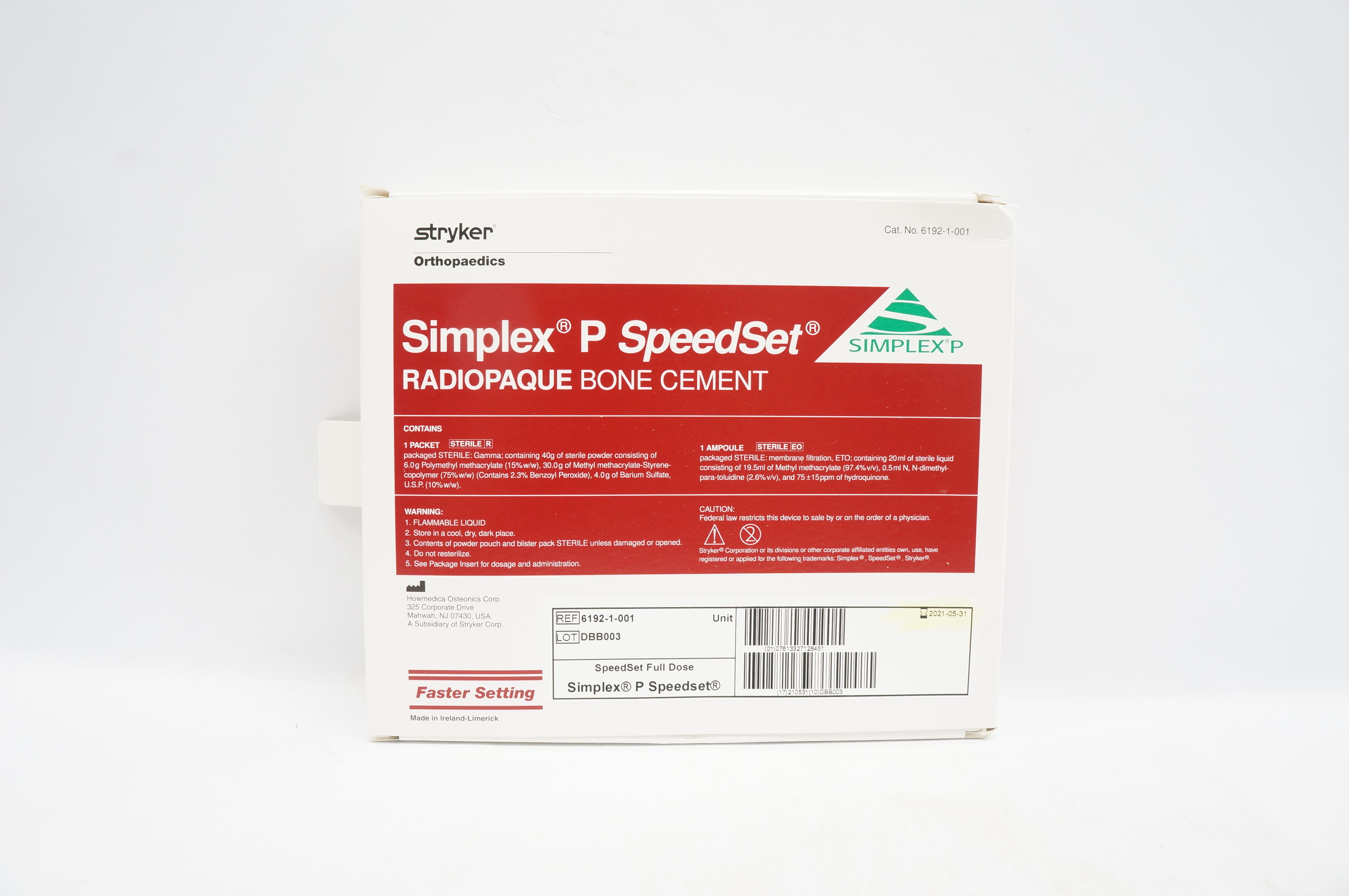Stryker 6192-1-001 Simplex P SpeedSet Radiopaque Bone Cement (x)