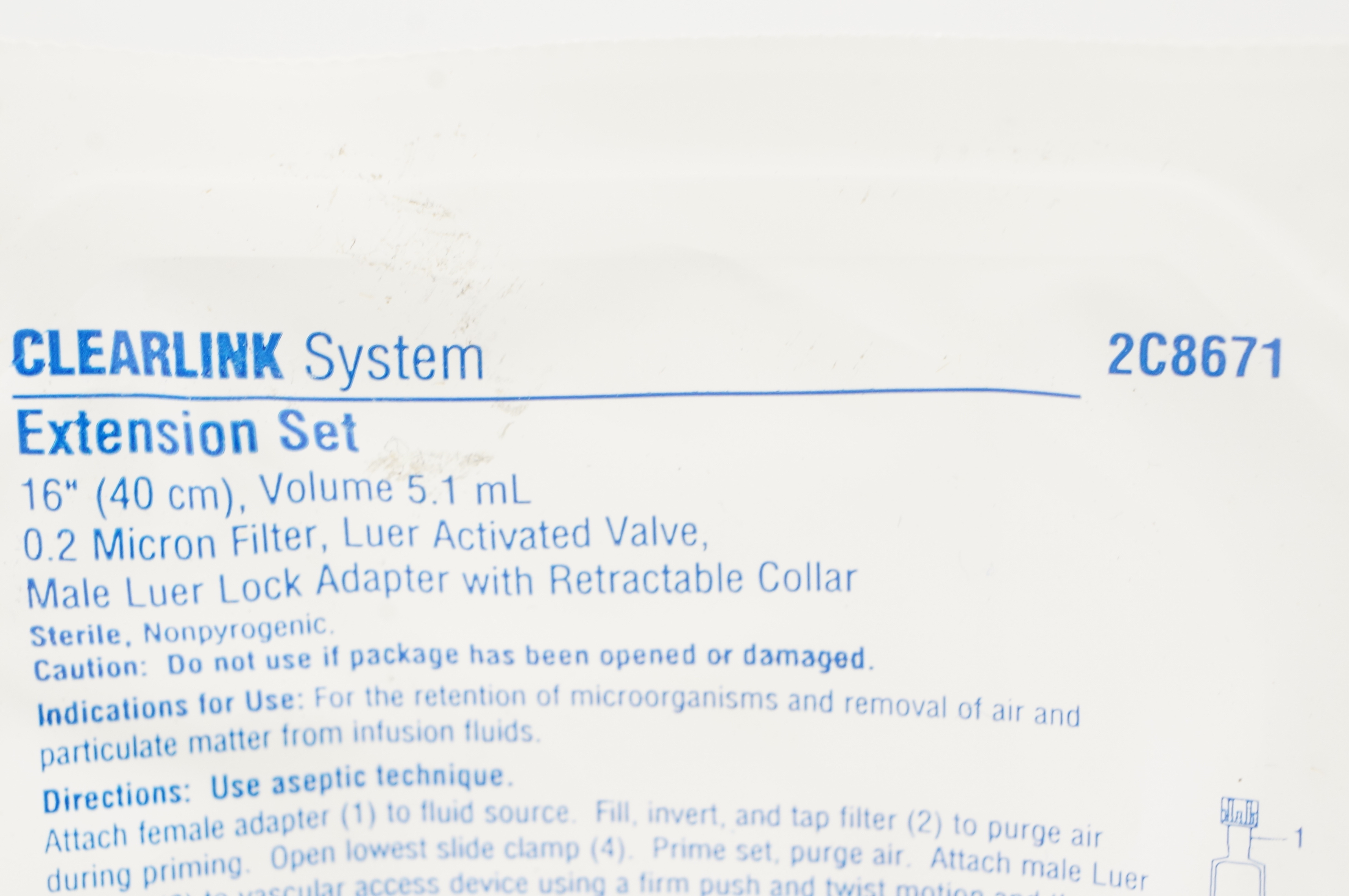 Baxter 2C8671 Clearlink System Extension Set 16 inch x 5.1 mL