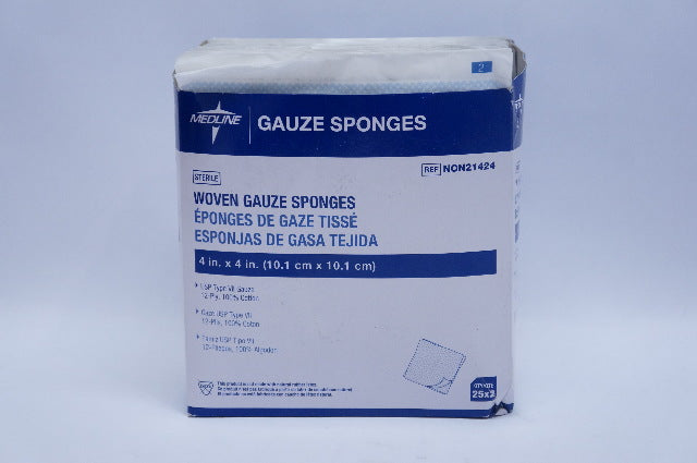 Medline NON21424 Woven Gauze Sponges 4inch x 4inch - Box of 25