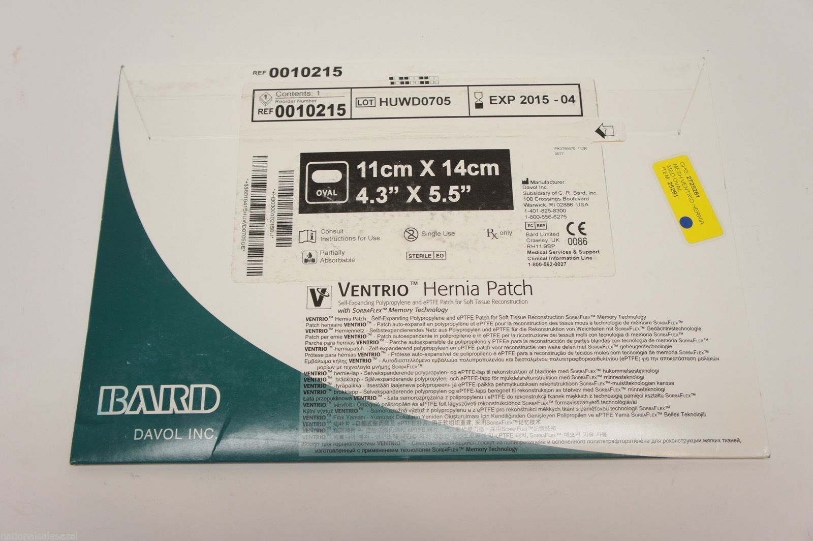 0010215 ~ Bard Self-Expanding Polypropylene 4.3in. x 5.5in. (x)