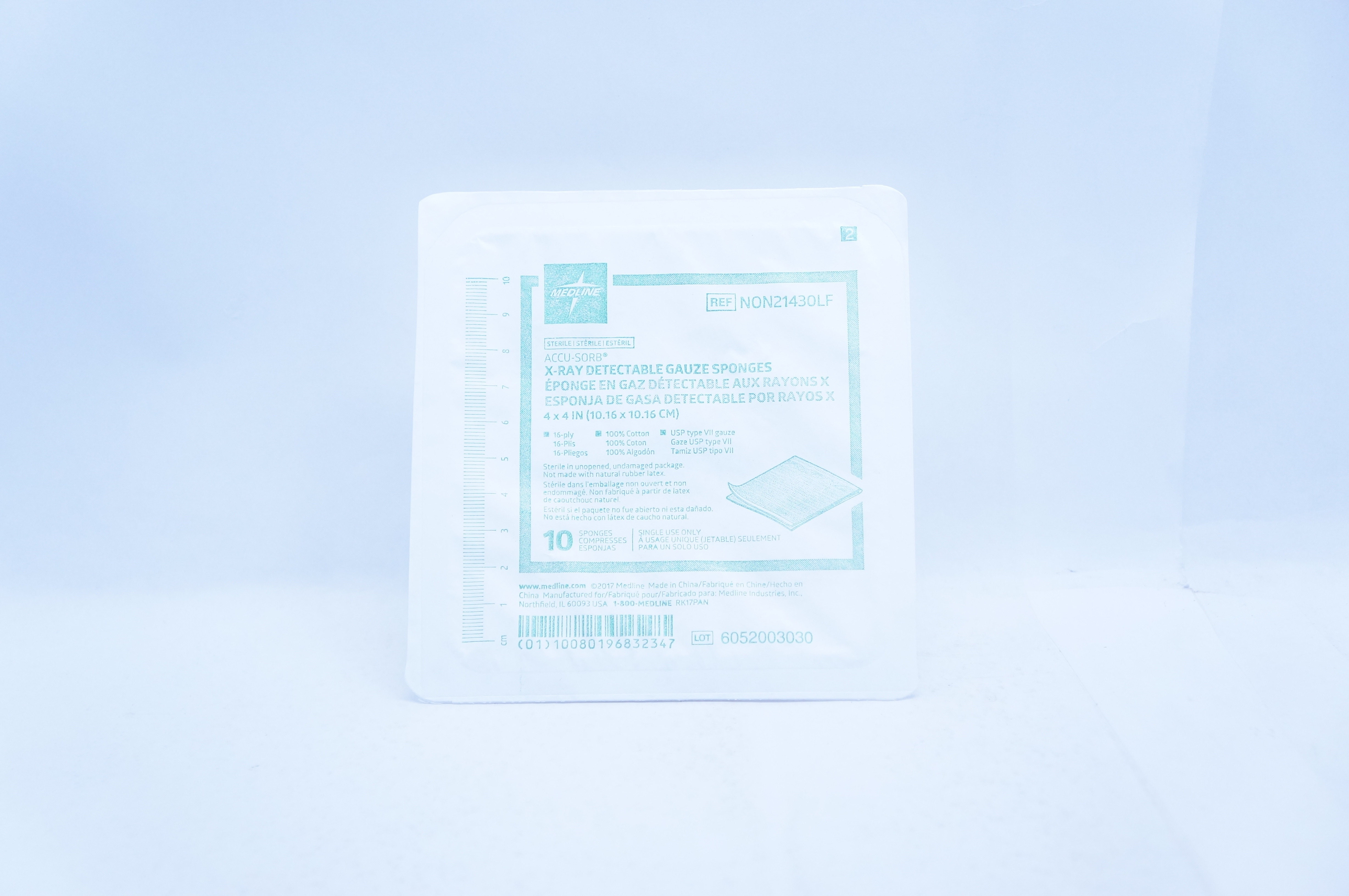 Medline NON21430LF Accu-Sorb X-Ray Detectable Gauze Sponges 4inch x 4inch - Pack of 10