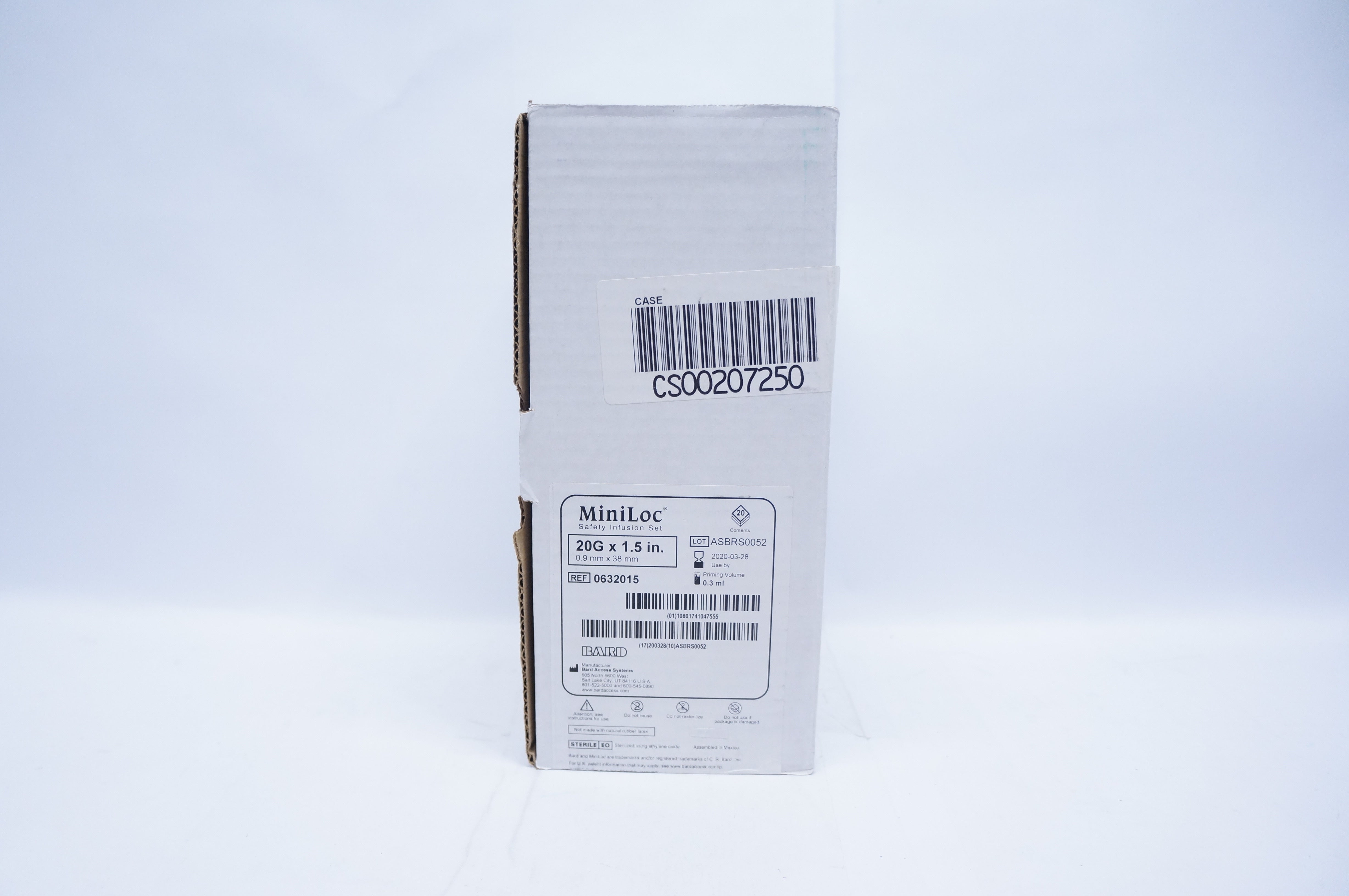 Bard 0632015 MiniLoc Safety Infusion Set 20G x 1.5inch 0.3ml (x) - Box of 16