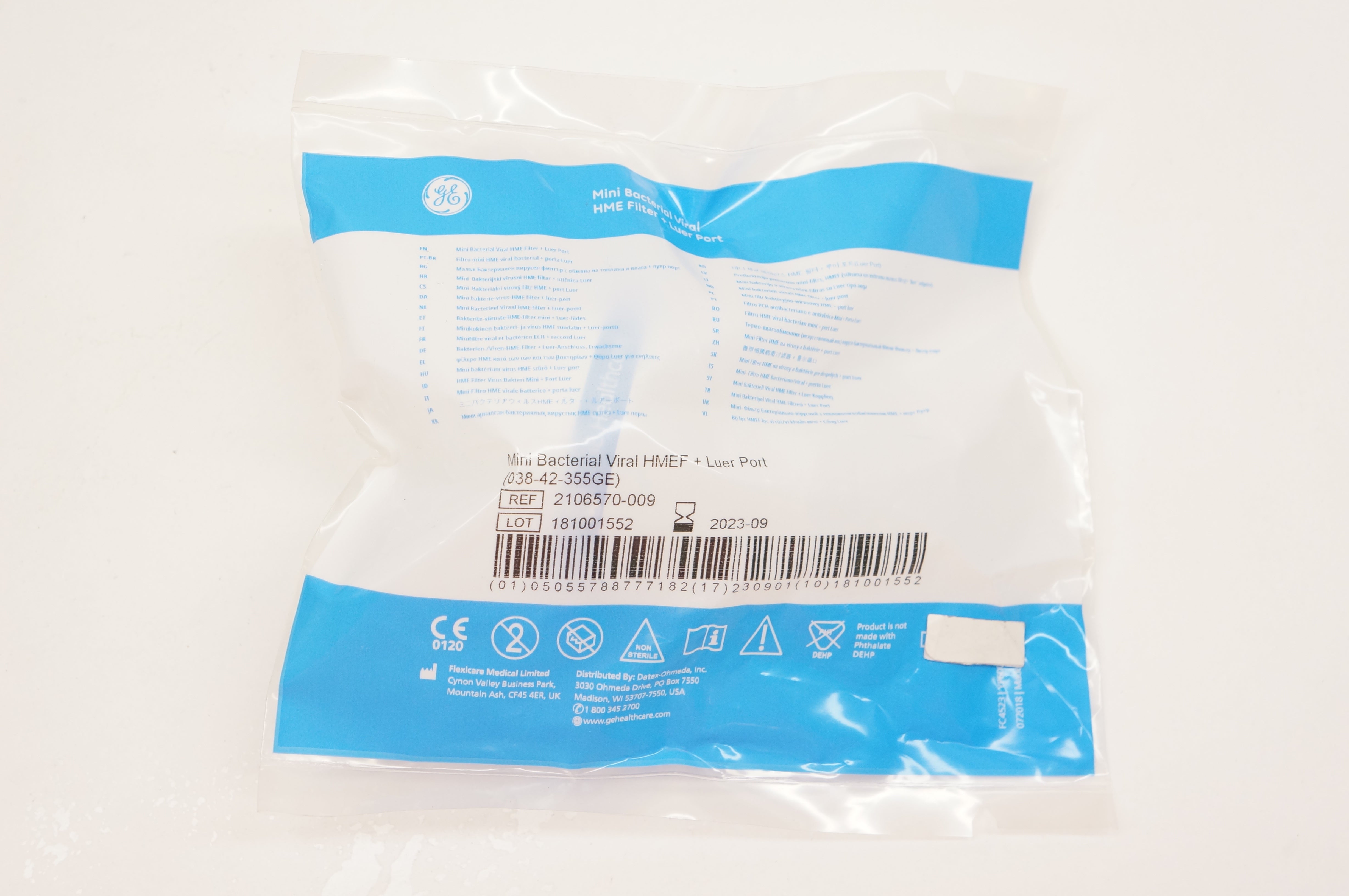 GE 2106570-009 Mini Bacterial Viral HME Filter + Luer Port