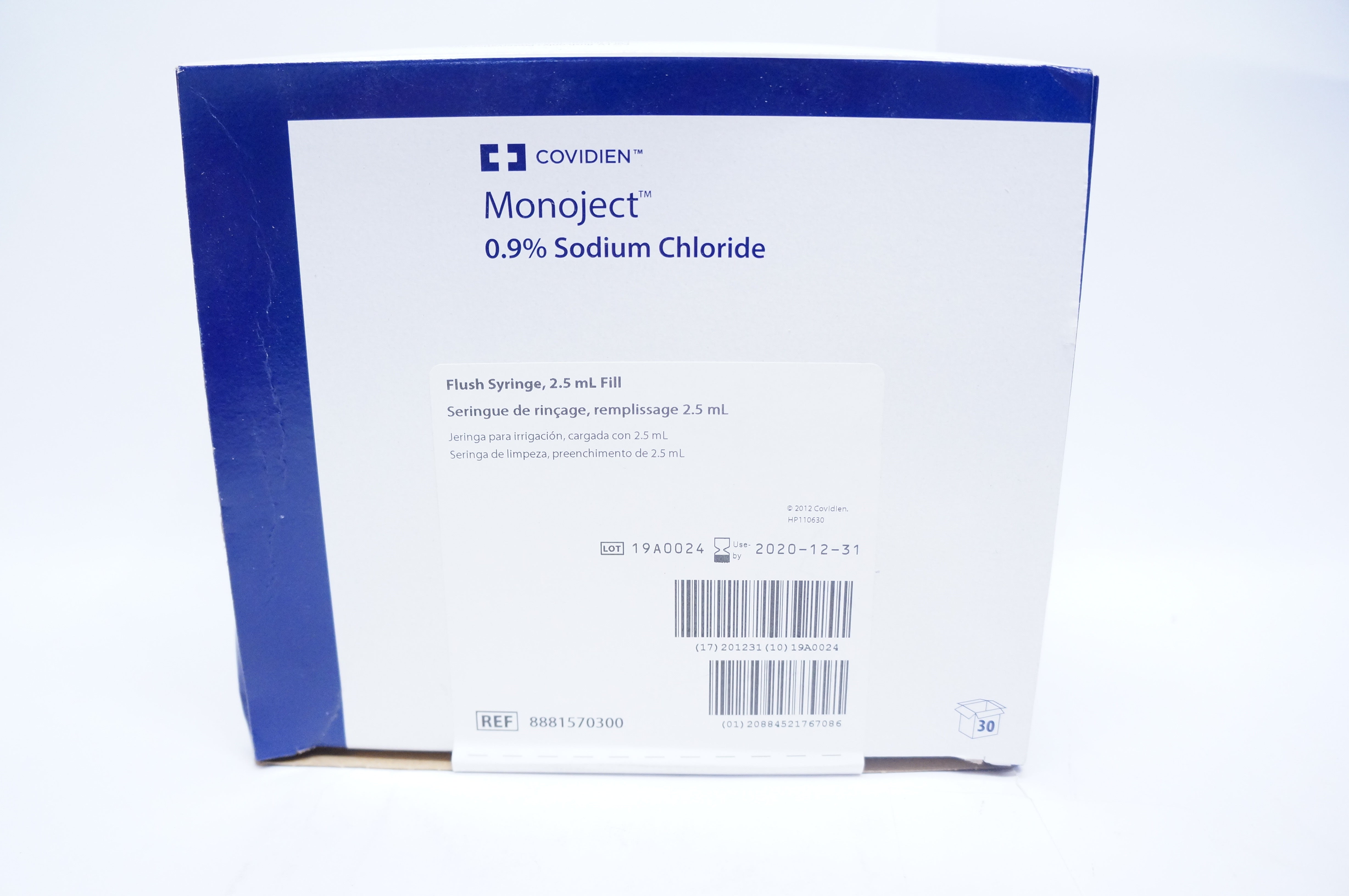 Covidien 8881570300 0.9% Sodium Chloride Flush Syringe 2.5mL Fill-Box of 30