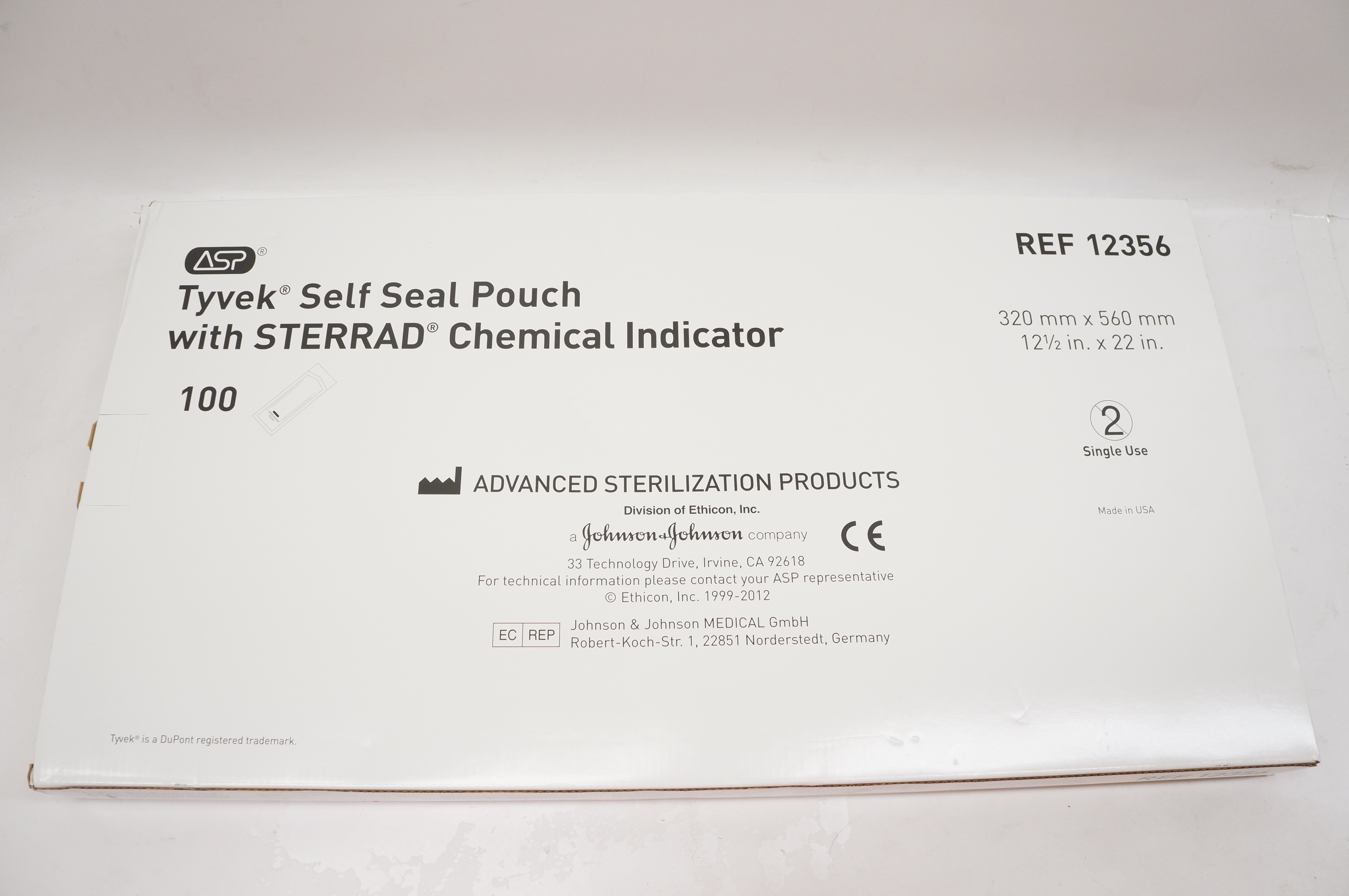 ASP 12356 Tyvek Self Seal Pouch W/Sterrad Chemical 12-1/2in x 22in(x)-Box of 100