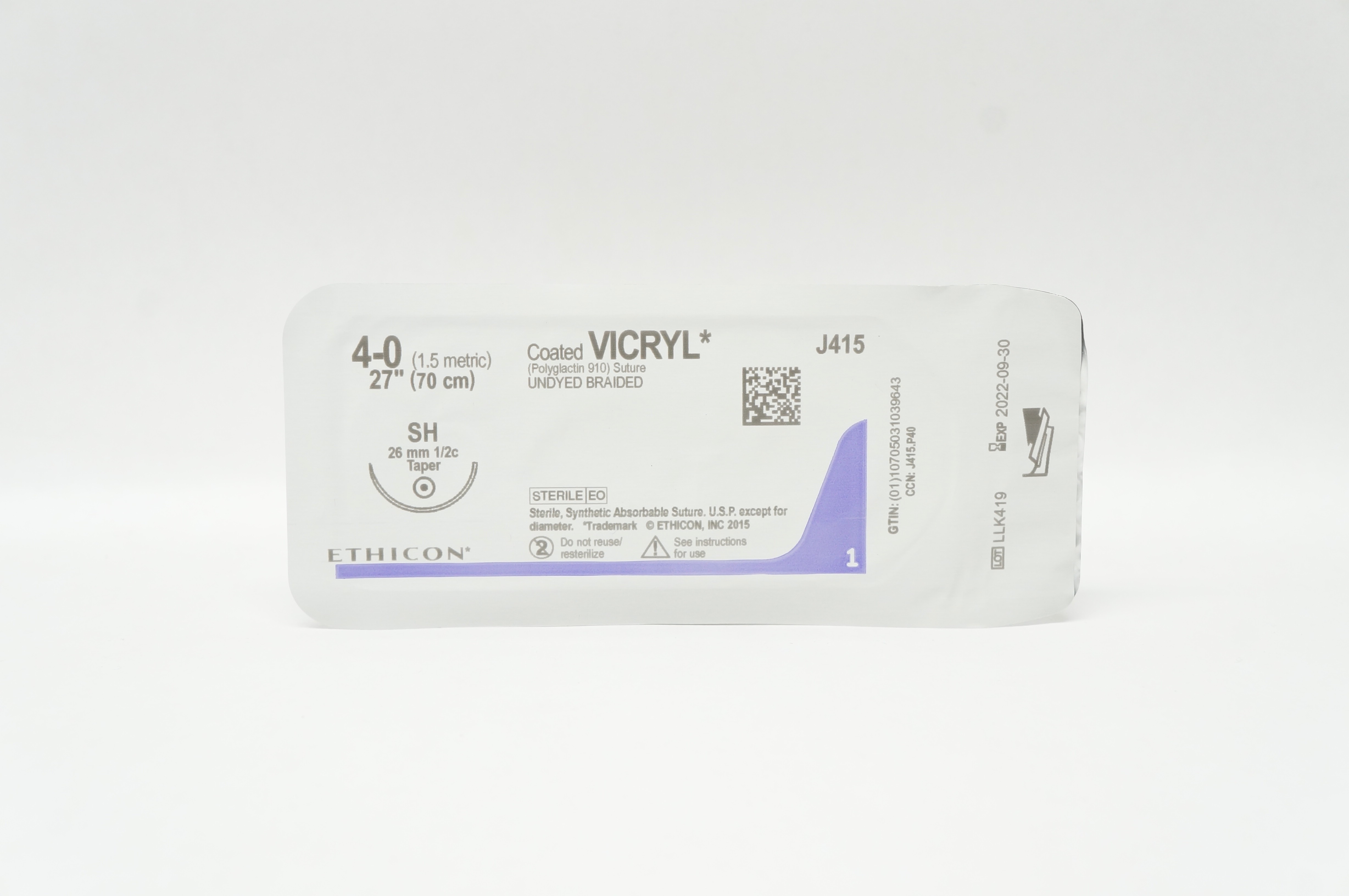 Ethicon J415 4-0 Coated Vicryl Stre Undyed Braided SH 26mm 1/2c Taper 27inch