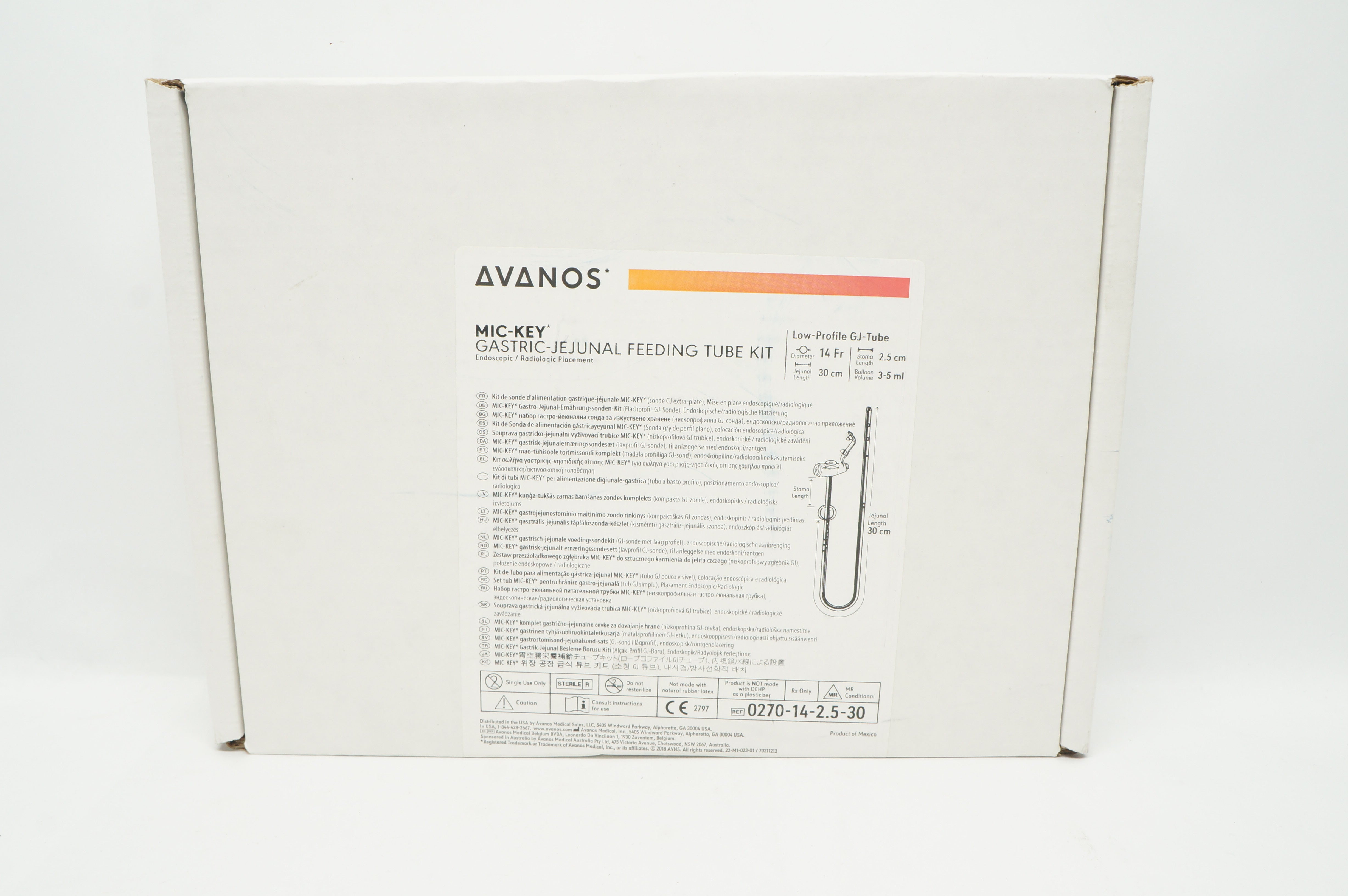 Avanos 0270-14-2.5-30 MIC-KEY Gastric-Jejunal Feeding Tube Kit 14F x 30cm